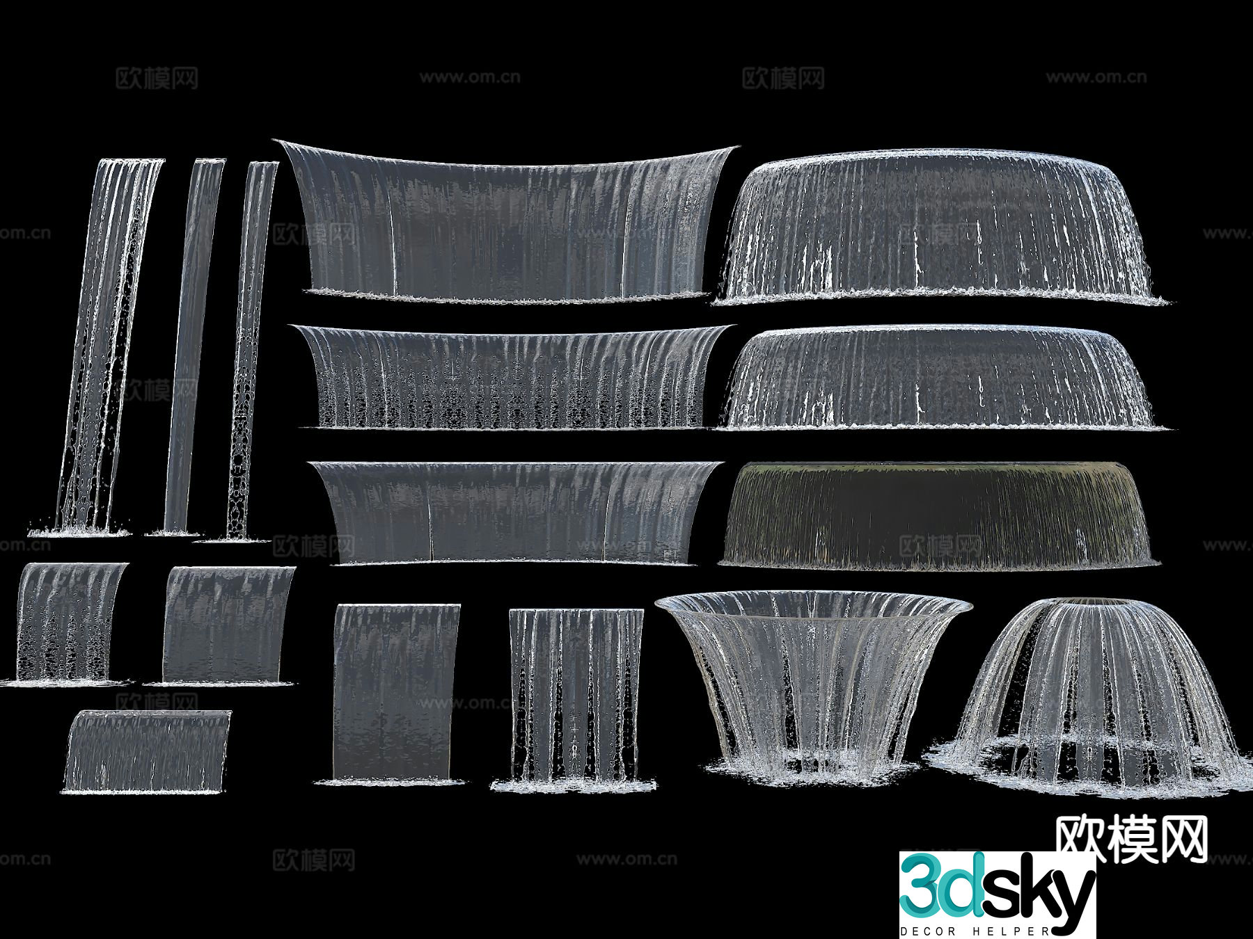 Modern spring fountain spring water feature square dry spray 3D model