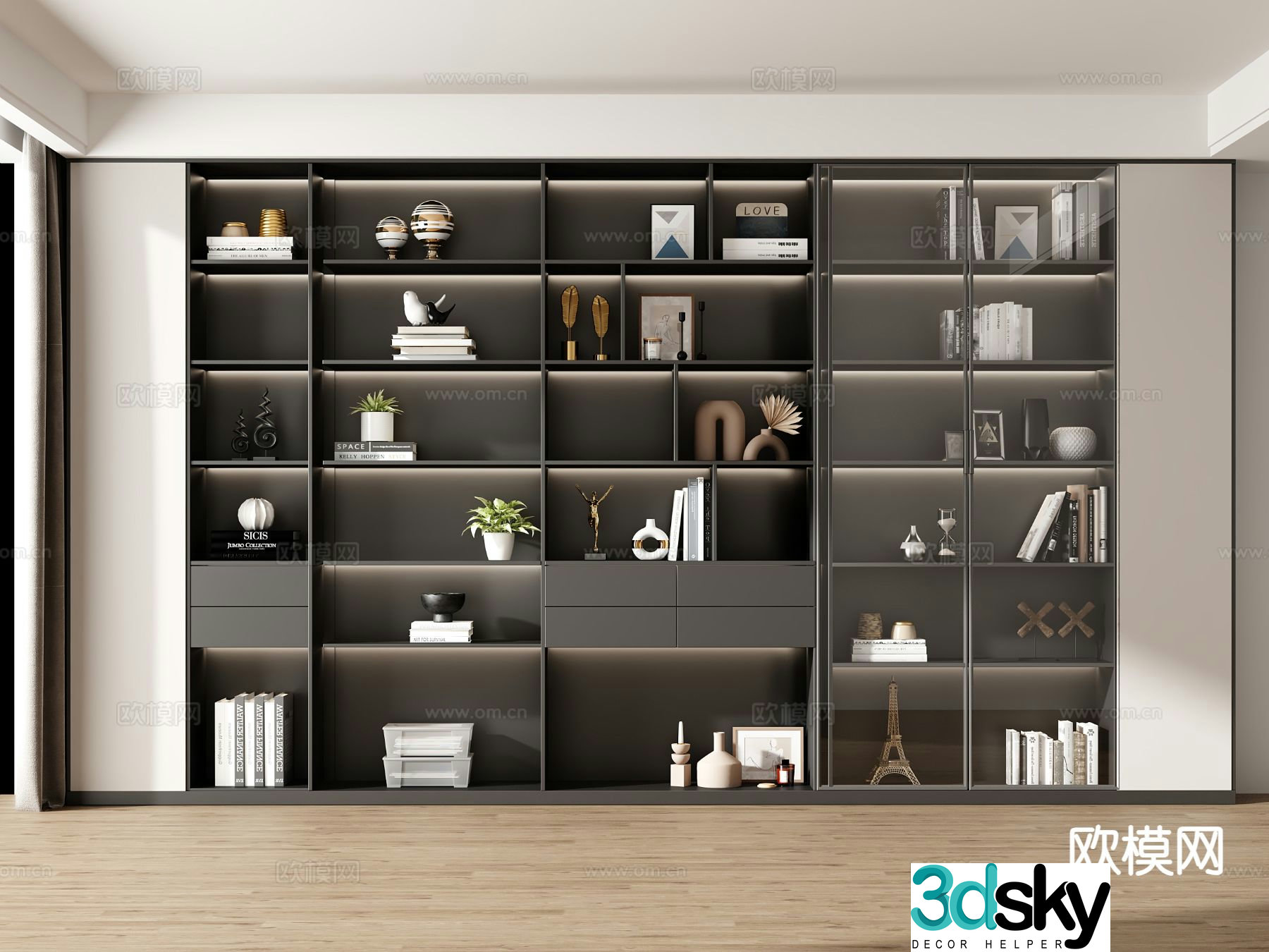 Modern bookcase display cabinet 3d model