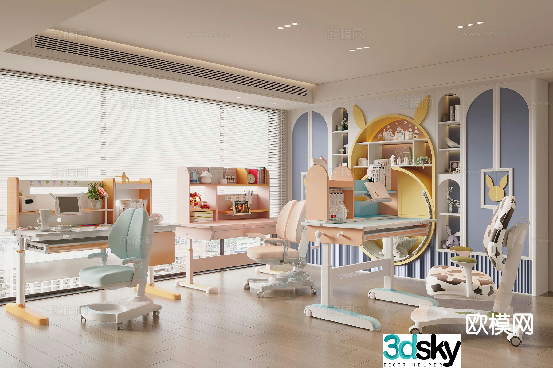 Modern children’s desk and chair writing desk study desk and chair 3D model