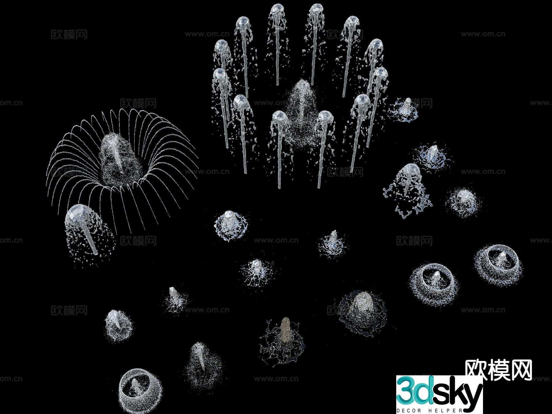 Modern spring fountain spring water feature square dry spray water column water splash 3D model
