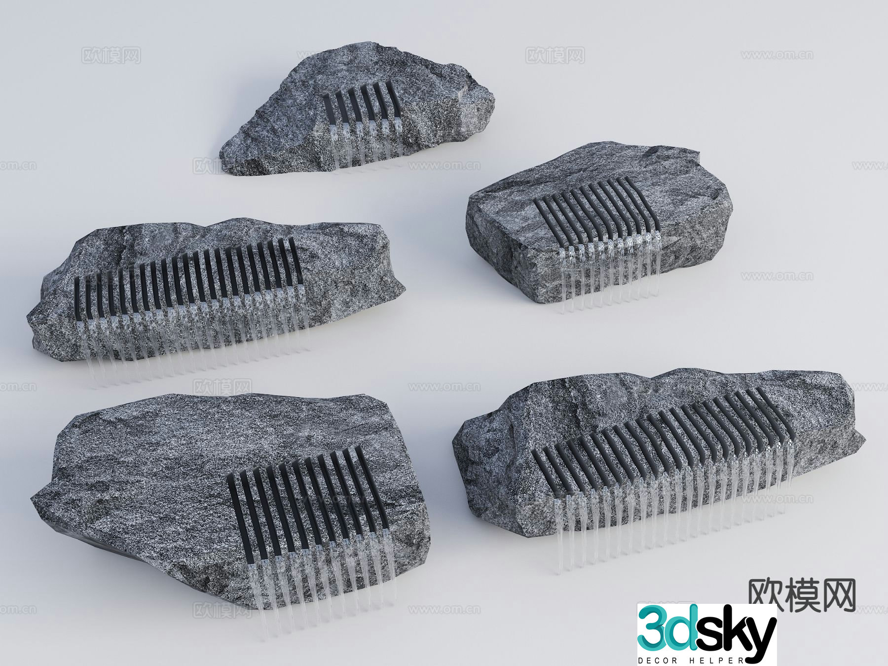 flowing water stone landscape stone black mountain stone water bowl 3d model