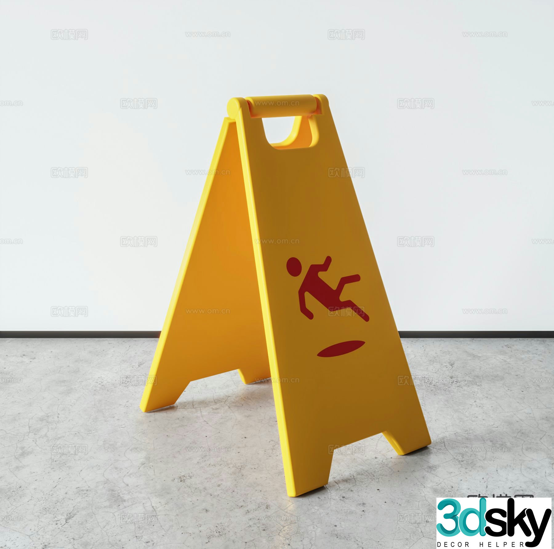 Safety reminder warning signs Be careful slipping sign 3d model