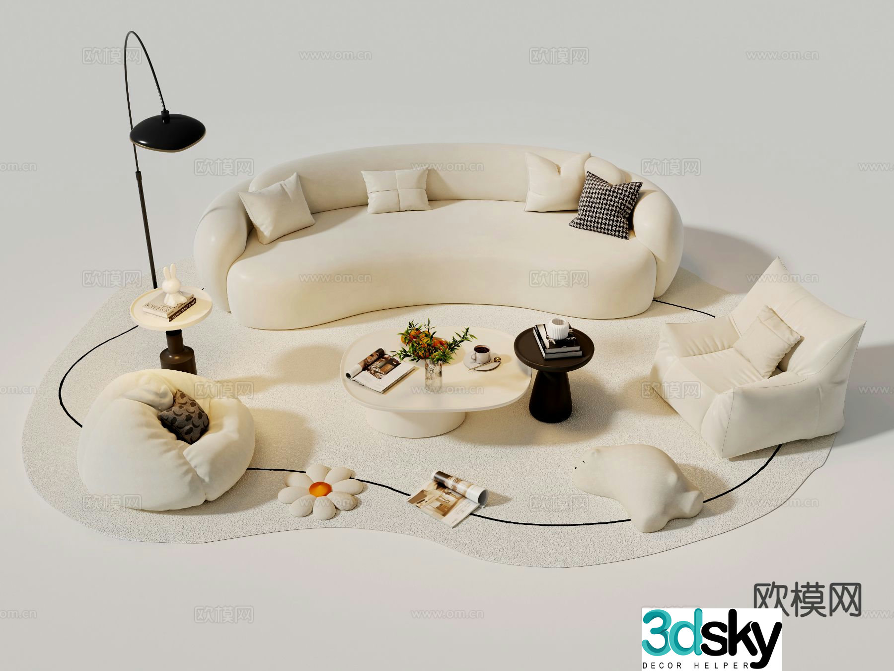 Cream sofa set 3d model