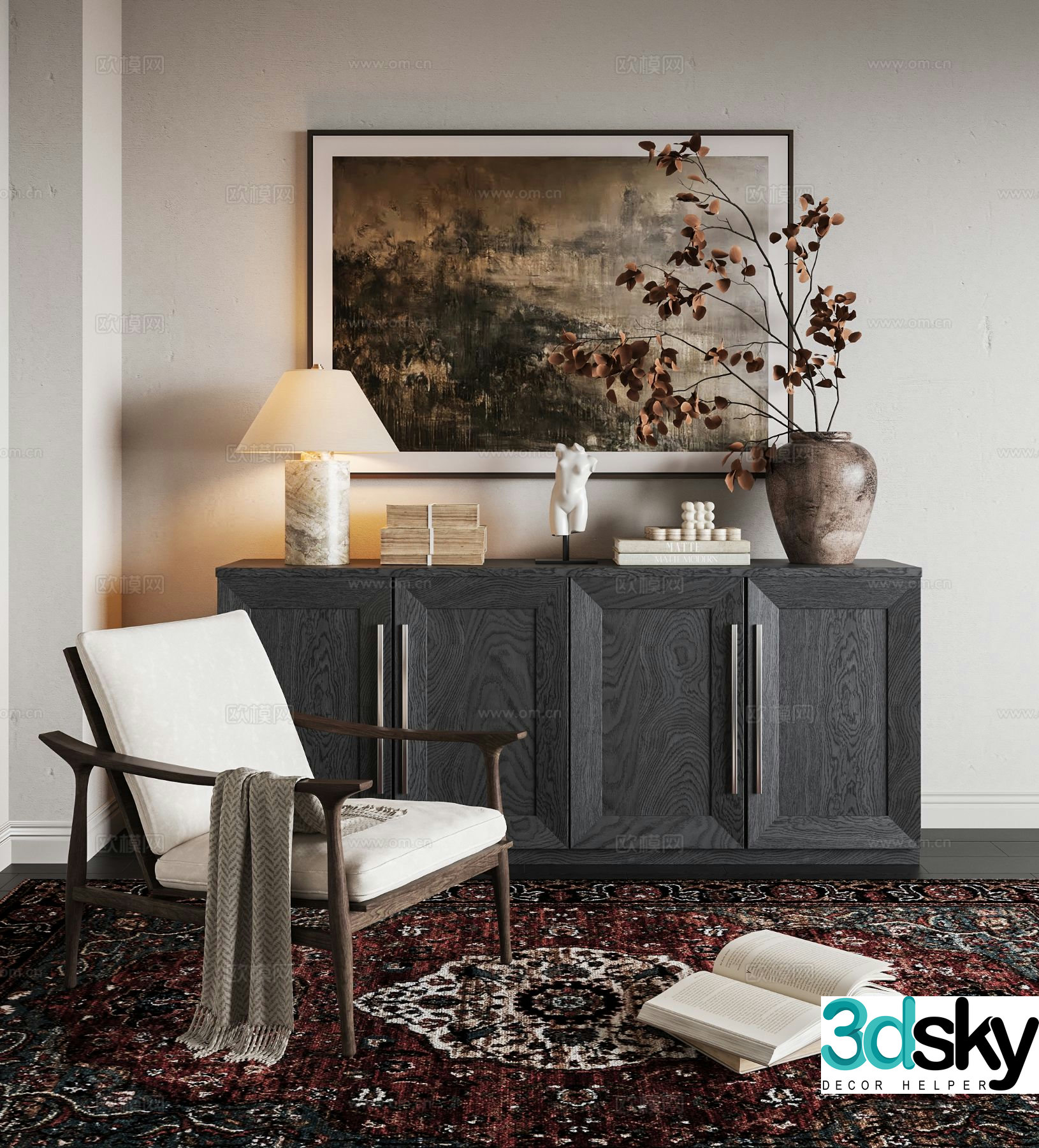 American side cabinet entrance cabinet leisure chair 3d model