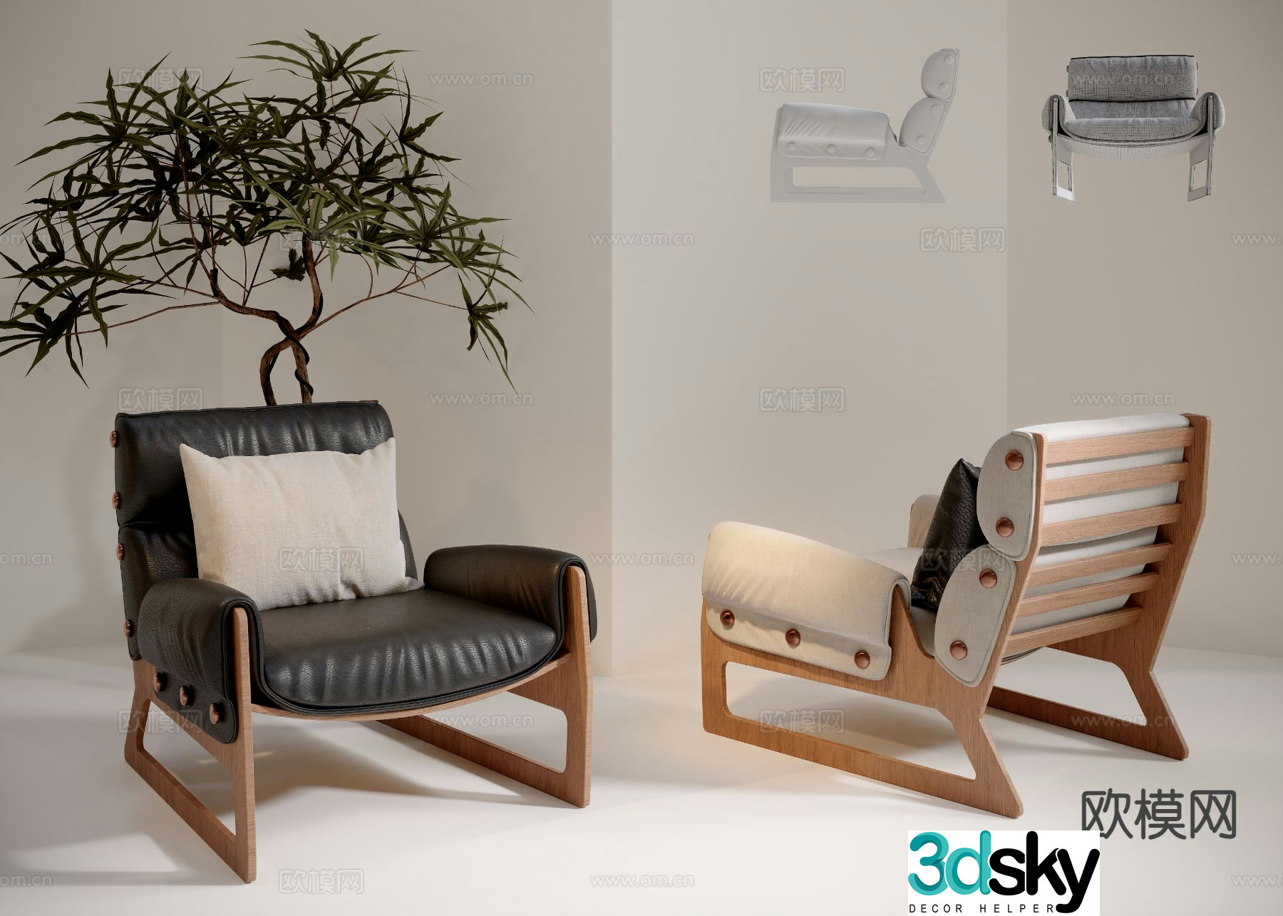 Medieval style leisure chair leather chair 3d model