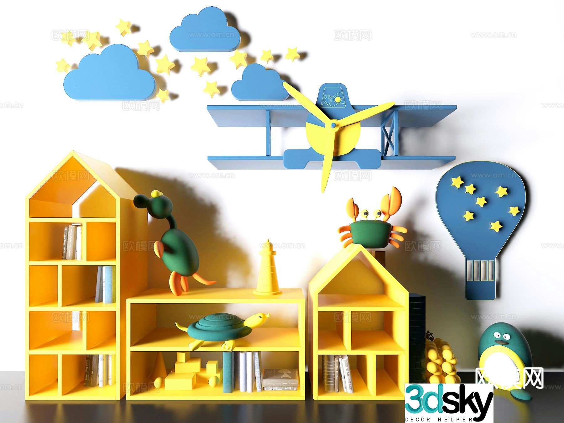 Modern children’s bookshelf toy cabinet 3d model