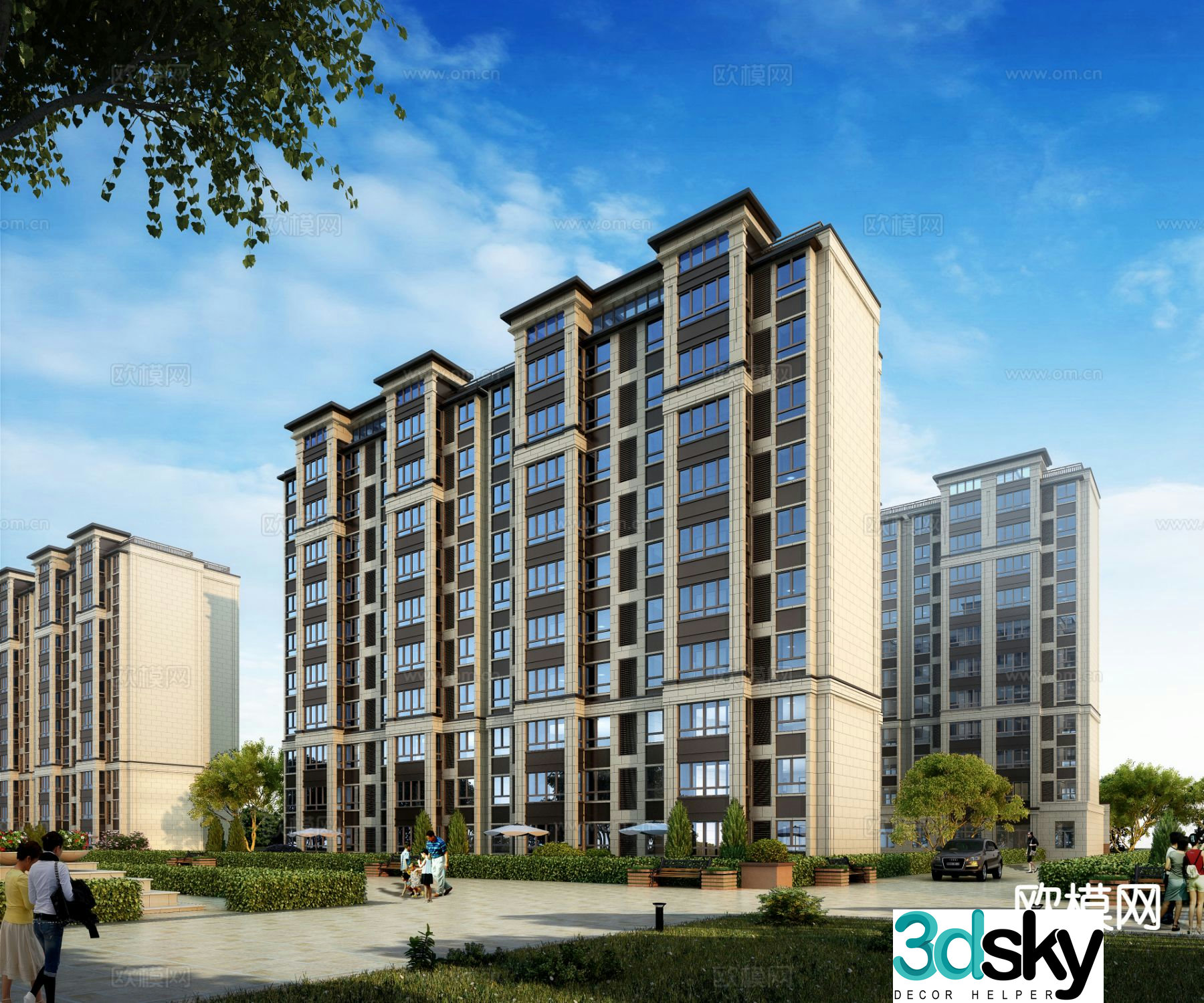 New Chinese multi-story residential exterior 3D model