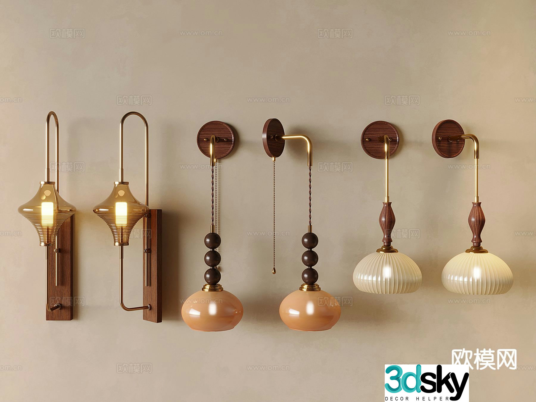Middle-aged wall lamp bedside wall lamp 3D model