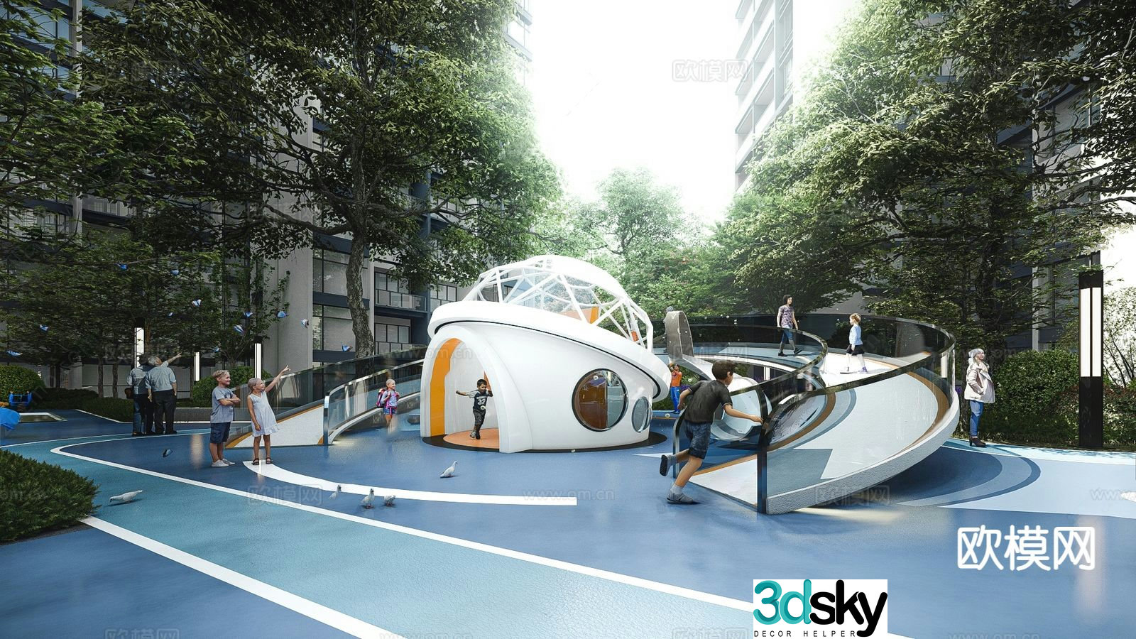 Modern children’s play area community activities square park 3D model