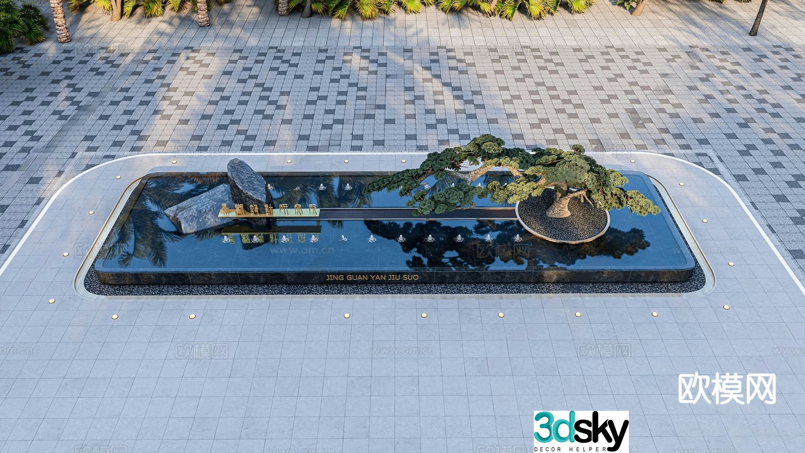 Modern rockery water feature hotel entrance water feature 3D model
