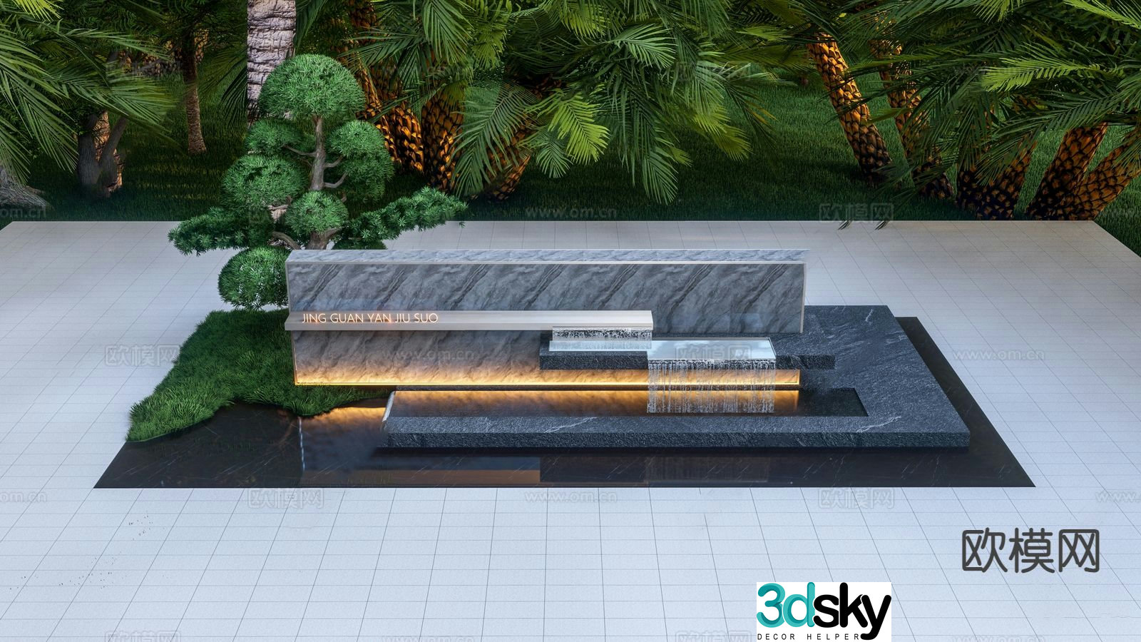 Modern rockery water feature hotel entrance water feature 3D model