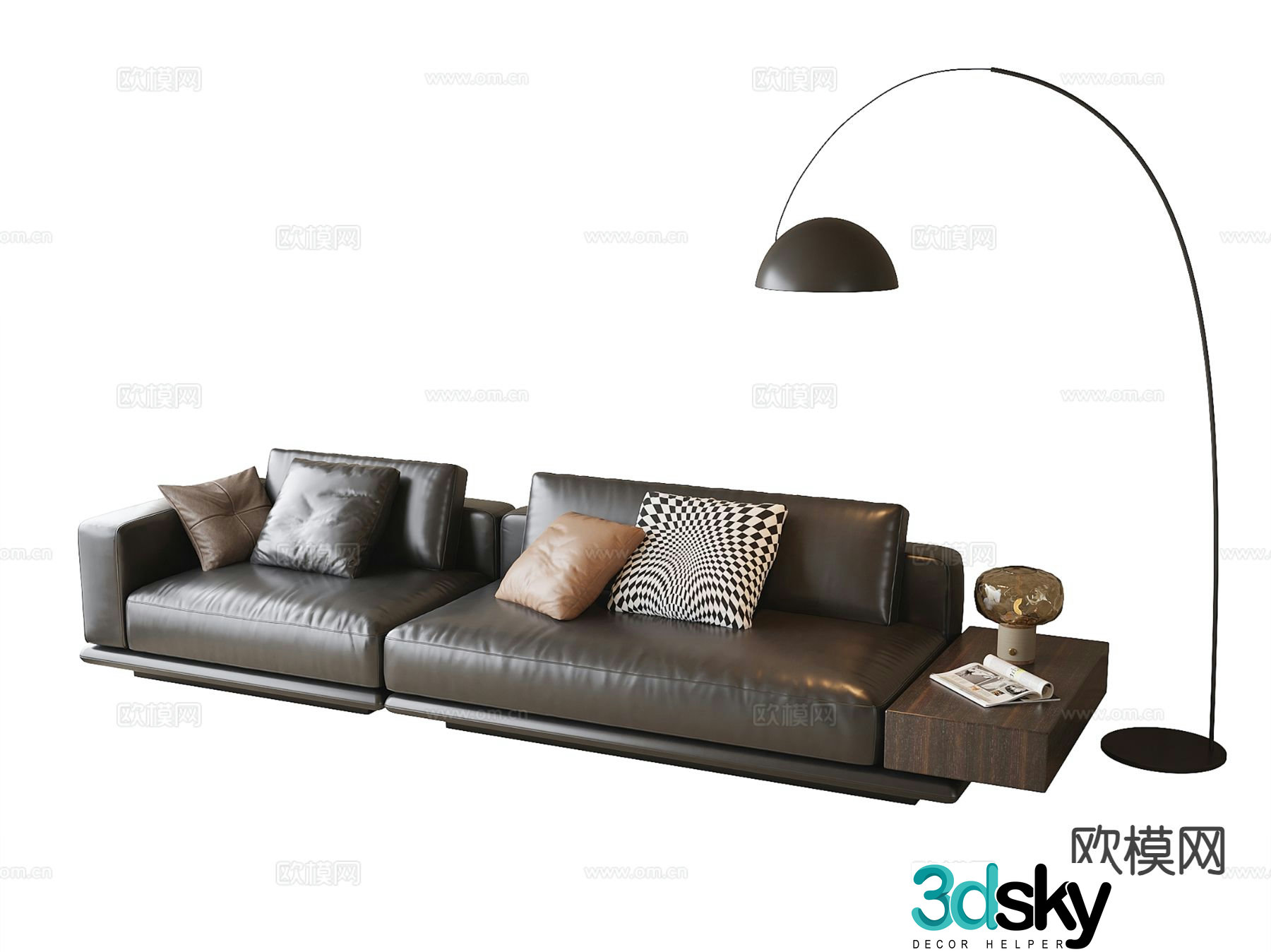 Italian multi-seat sofa leather sofa 3d model