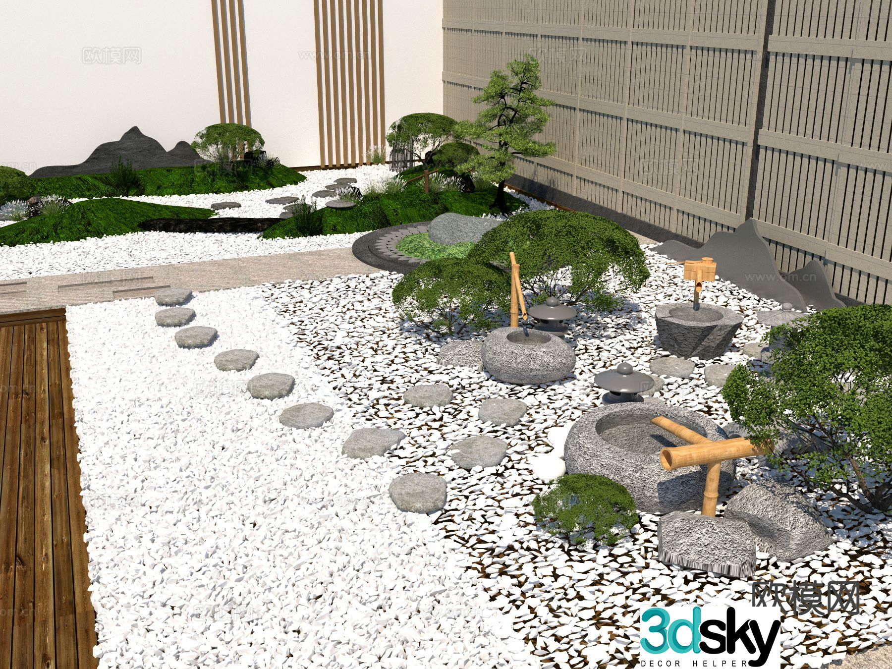 Japanese dry landscape landscape gravel sketch 3D model