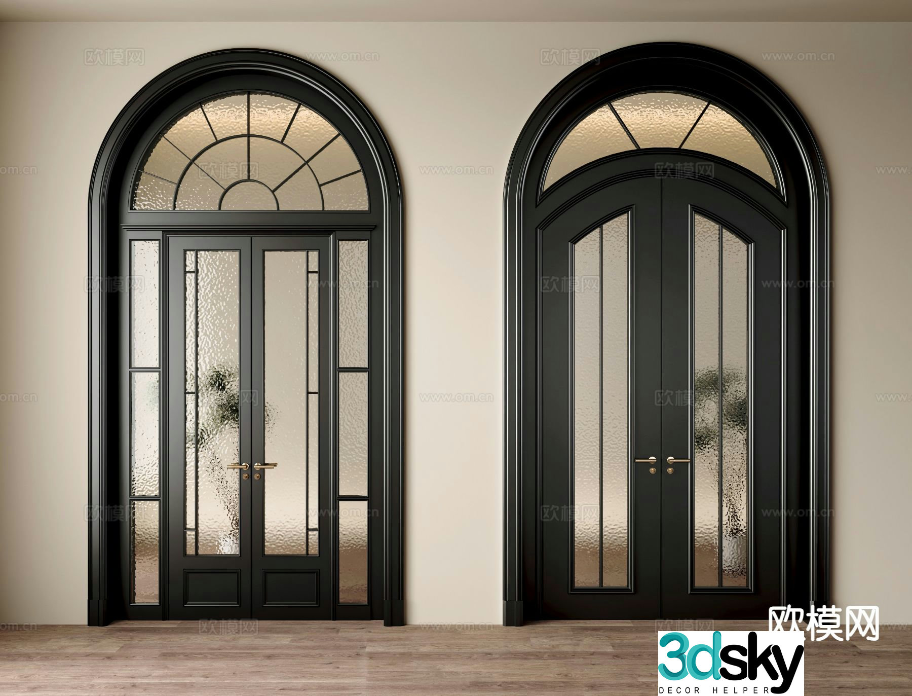 French doors glass doors swing doors arched doors 3D model