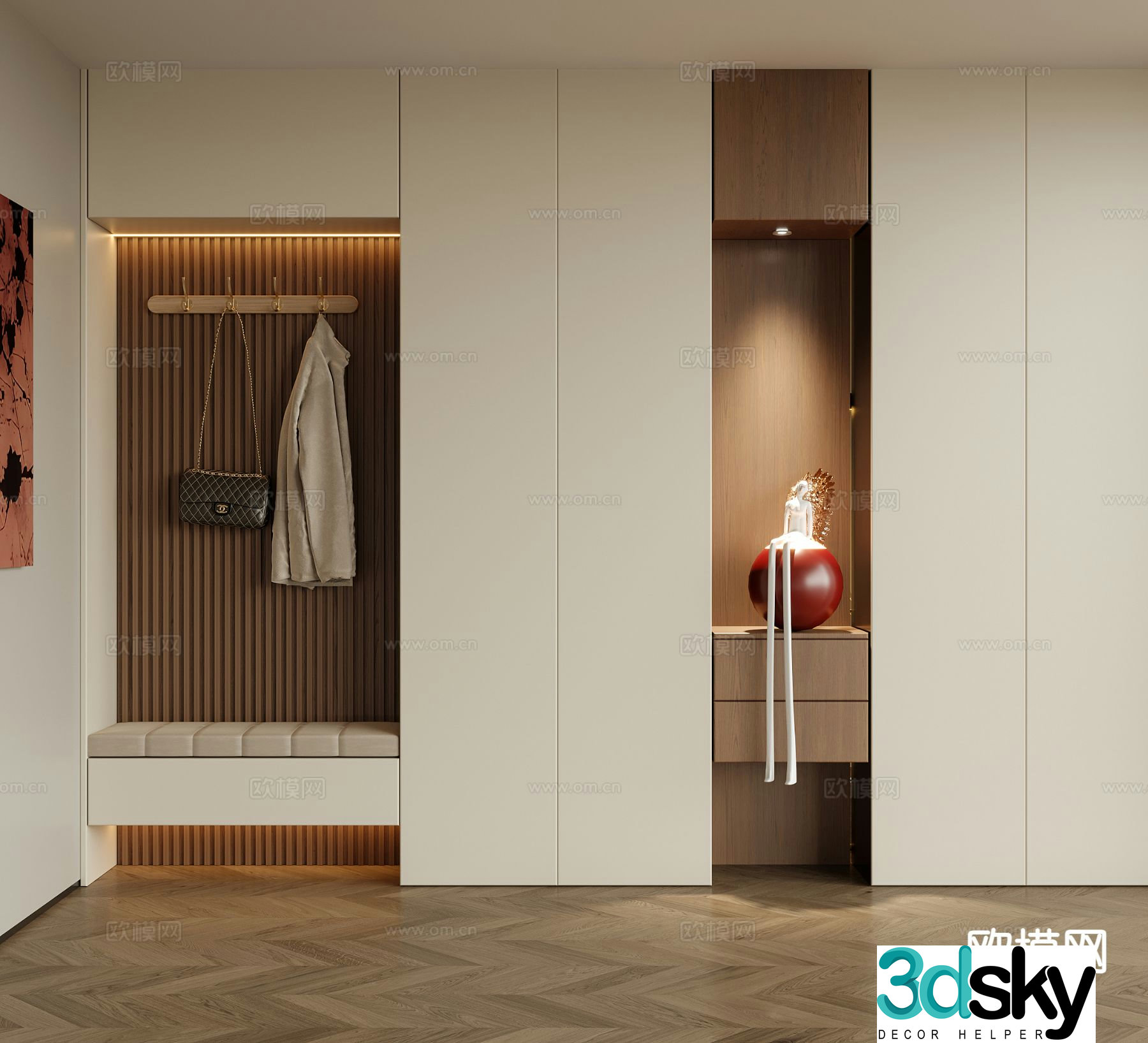 Modern entrance shoe cabinet 3d model