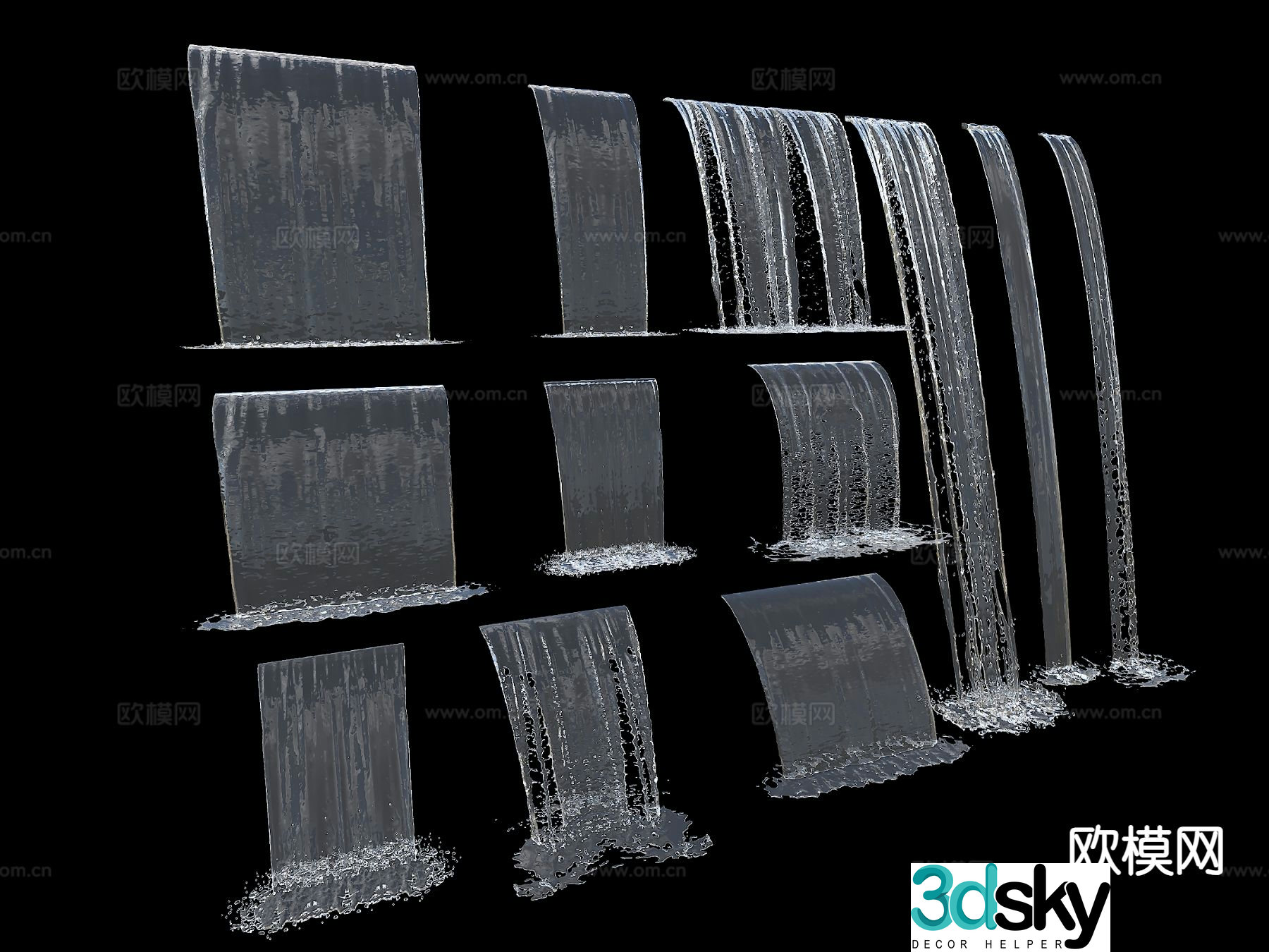 Modern flowing water waterfall water curtain water flow device 3D model