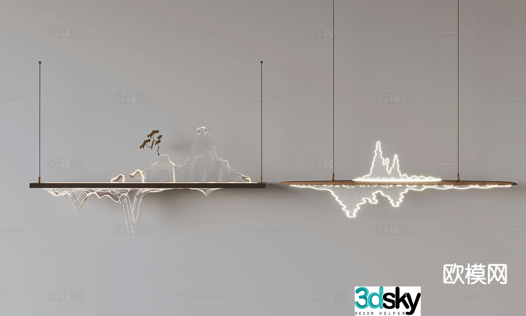 New Chinese style straight chandelier landscape chandelier 3D model