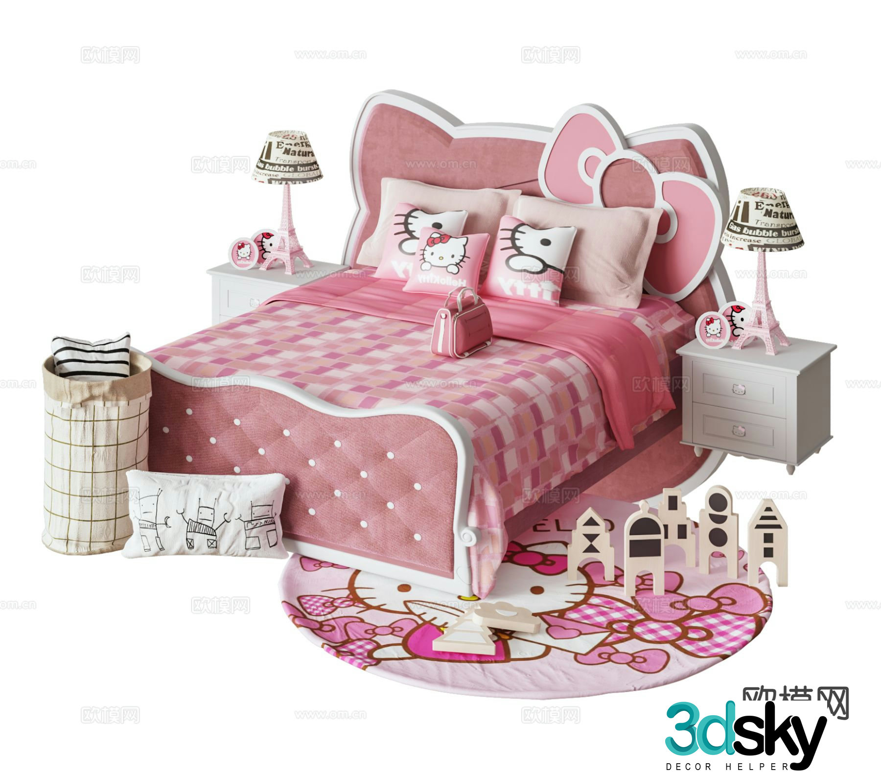 Modern children’s bed HelloKitty princess bed 3d model
