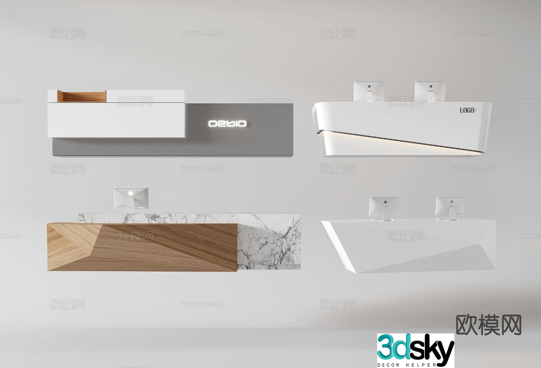 Modern front desk reception desk information desk 3d model