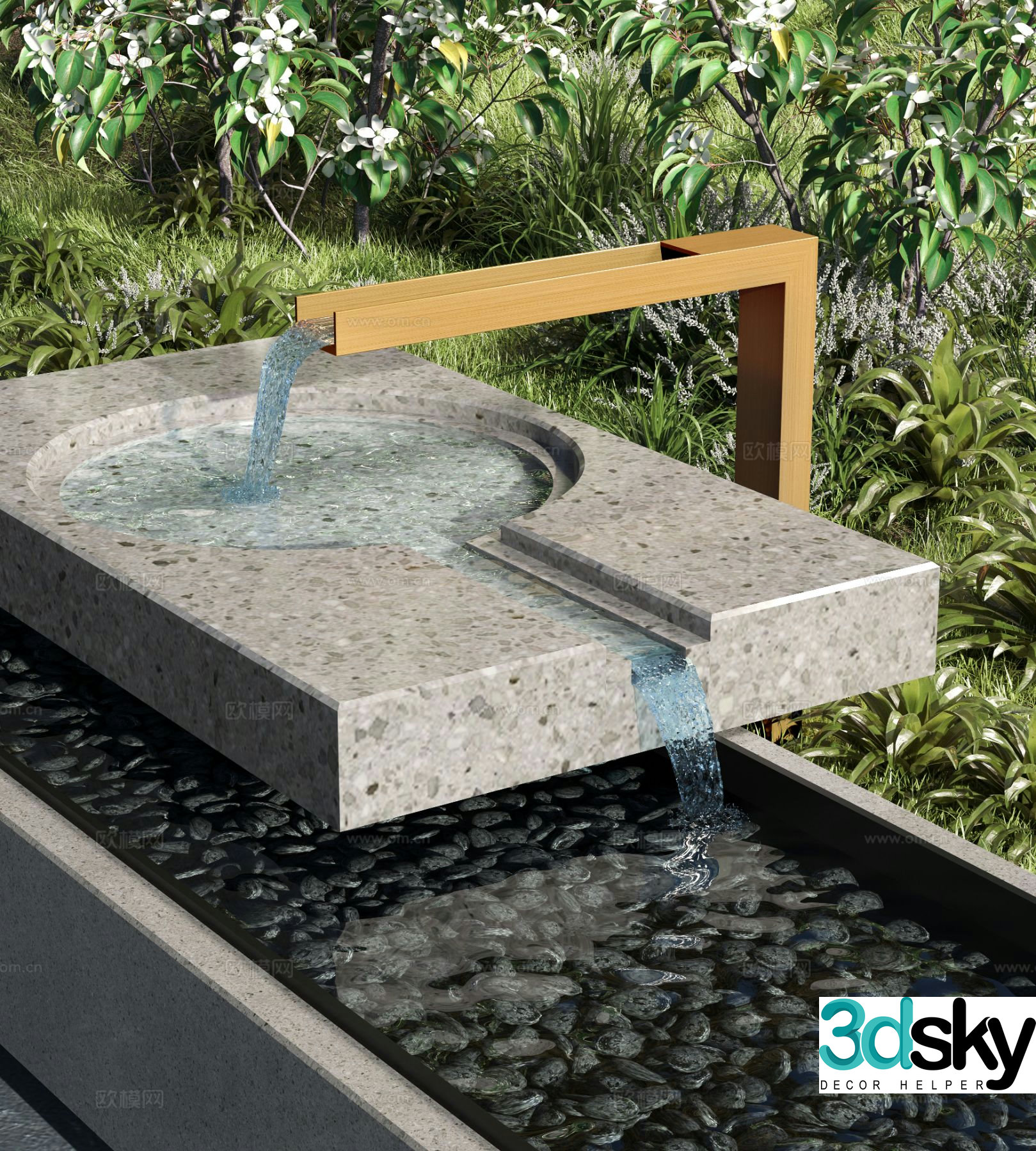 Modern water bowl flowing water courtyard water feature 3D model