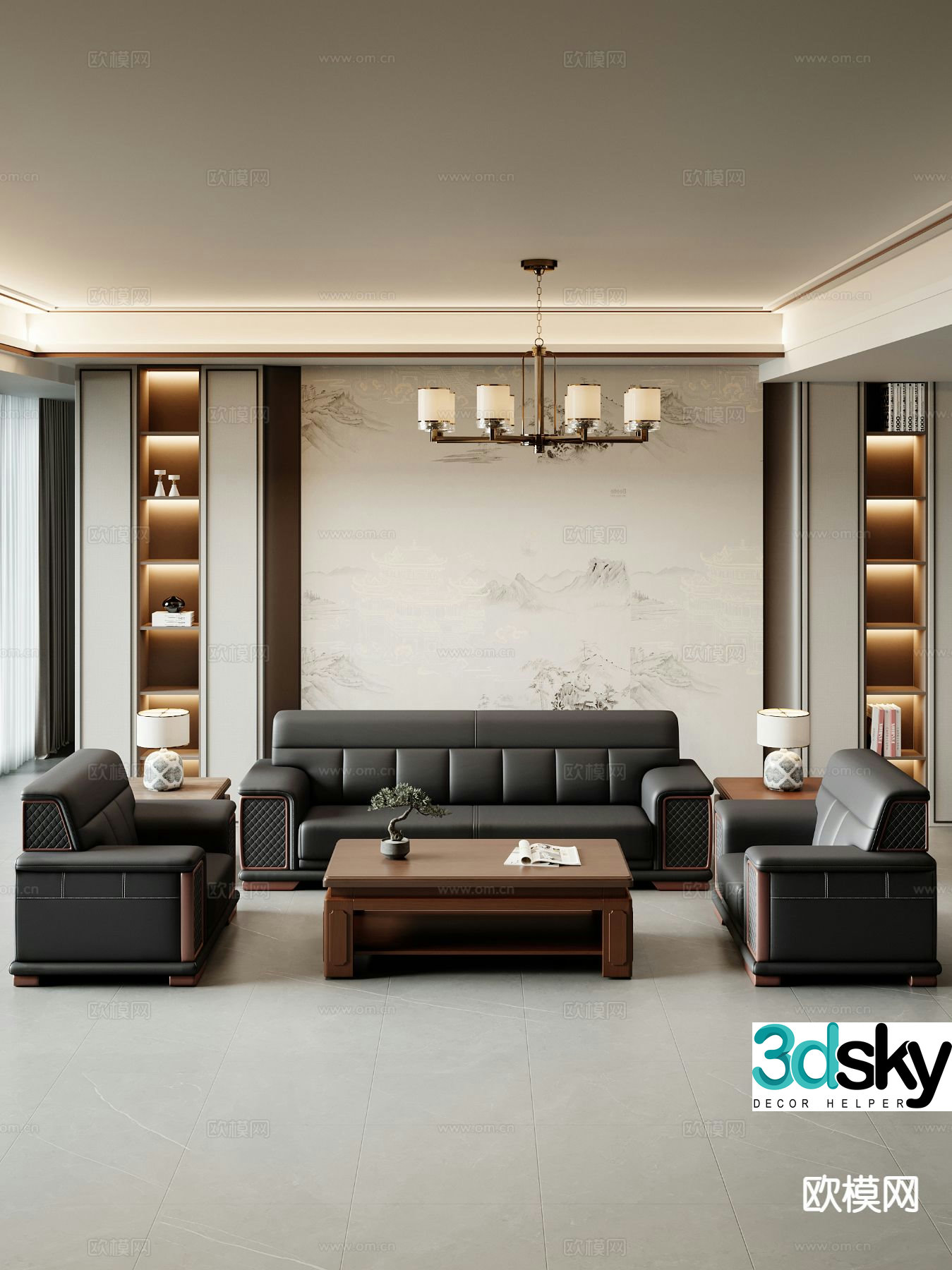Chinese style office sofa modular sofa 3d model