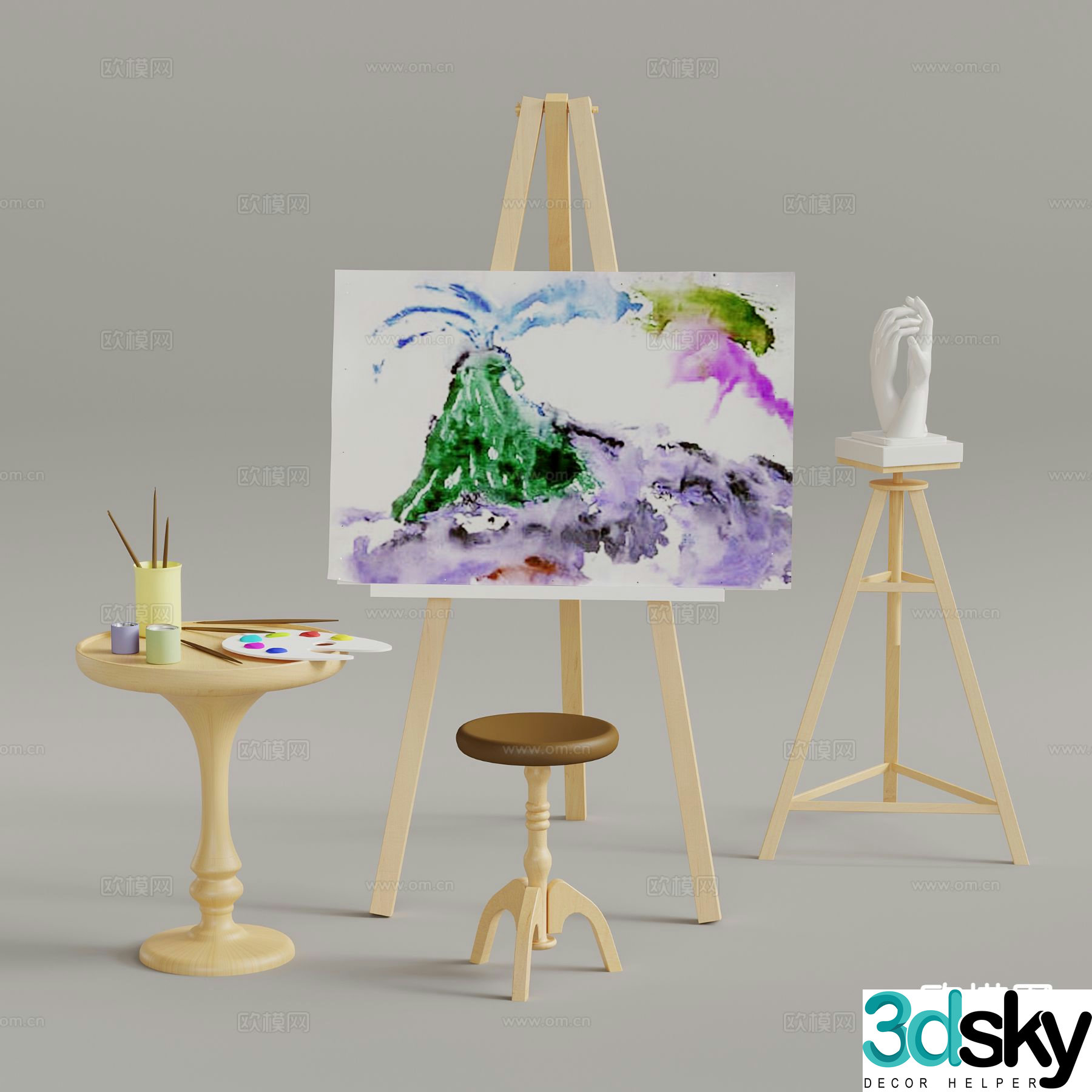 Modern painting tools, flower stands, painting tools 3d model