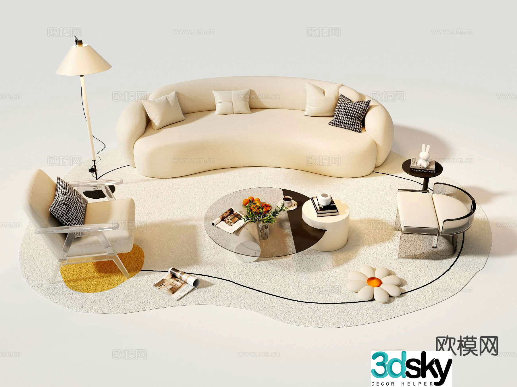 Cream style modular sofa 3d model