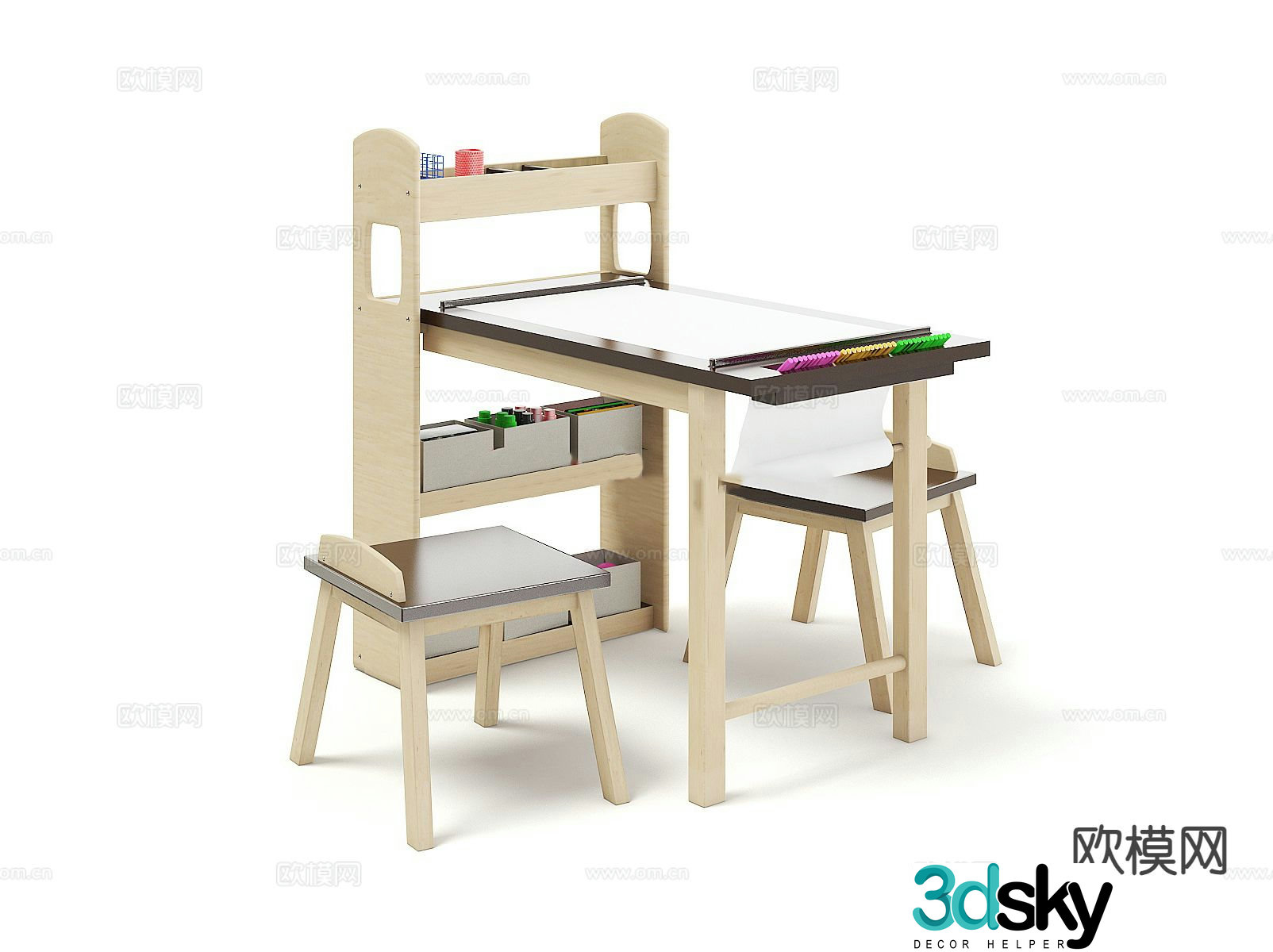 Children’s drawing board children’s table and chair 3d model