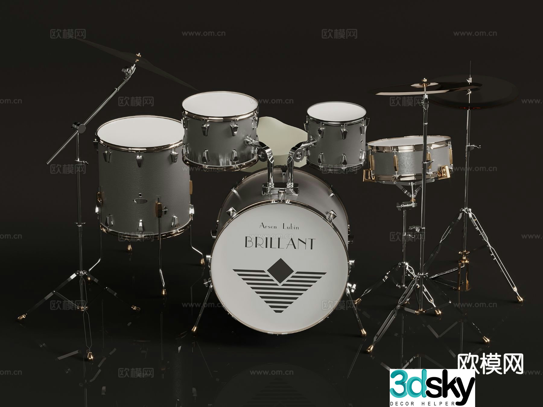 Modern musical instrument drum set 3d model