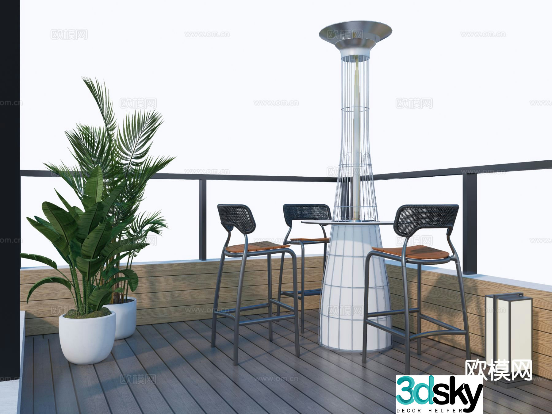 Modern roof garden terrace 3d model