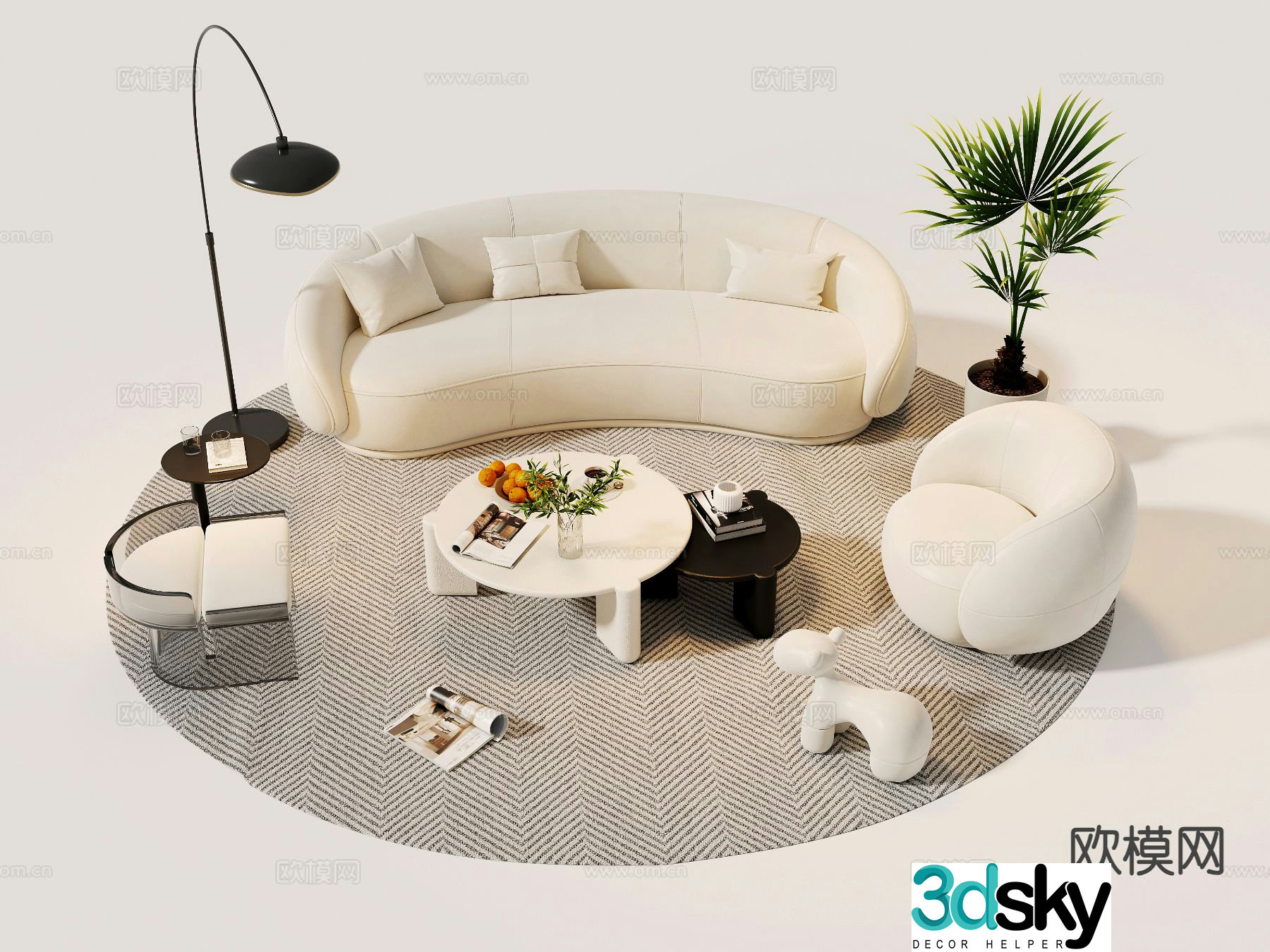 Cream sofa set 3d model