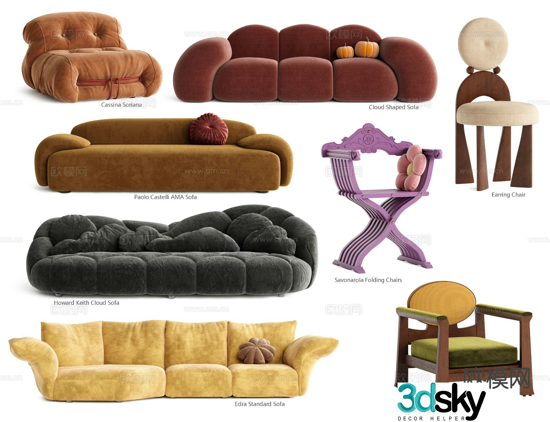 Medieval style sofa multi-person sofa leisure chair 3d model