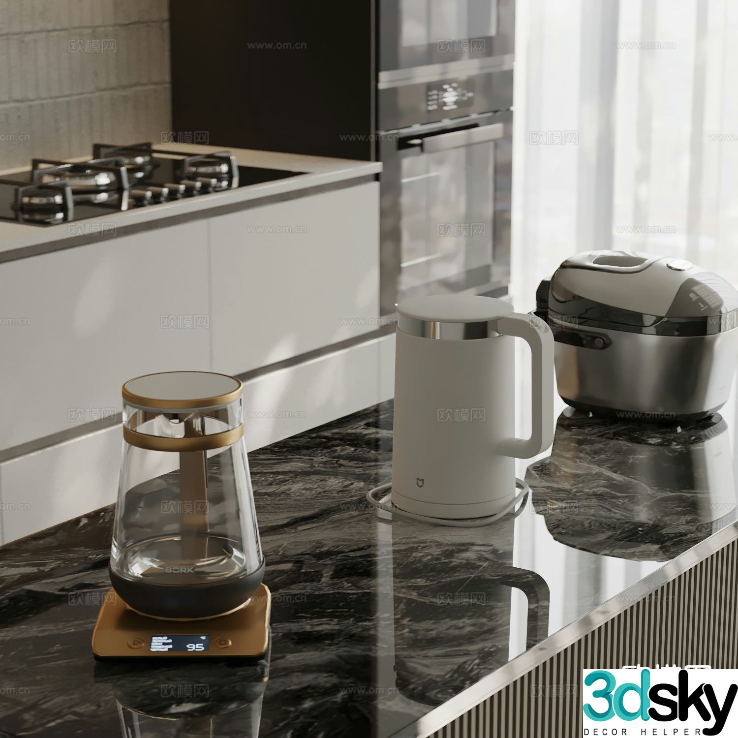 Modern kitchen appliances kettle rice cooker 3d model