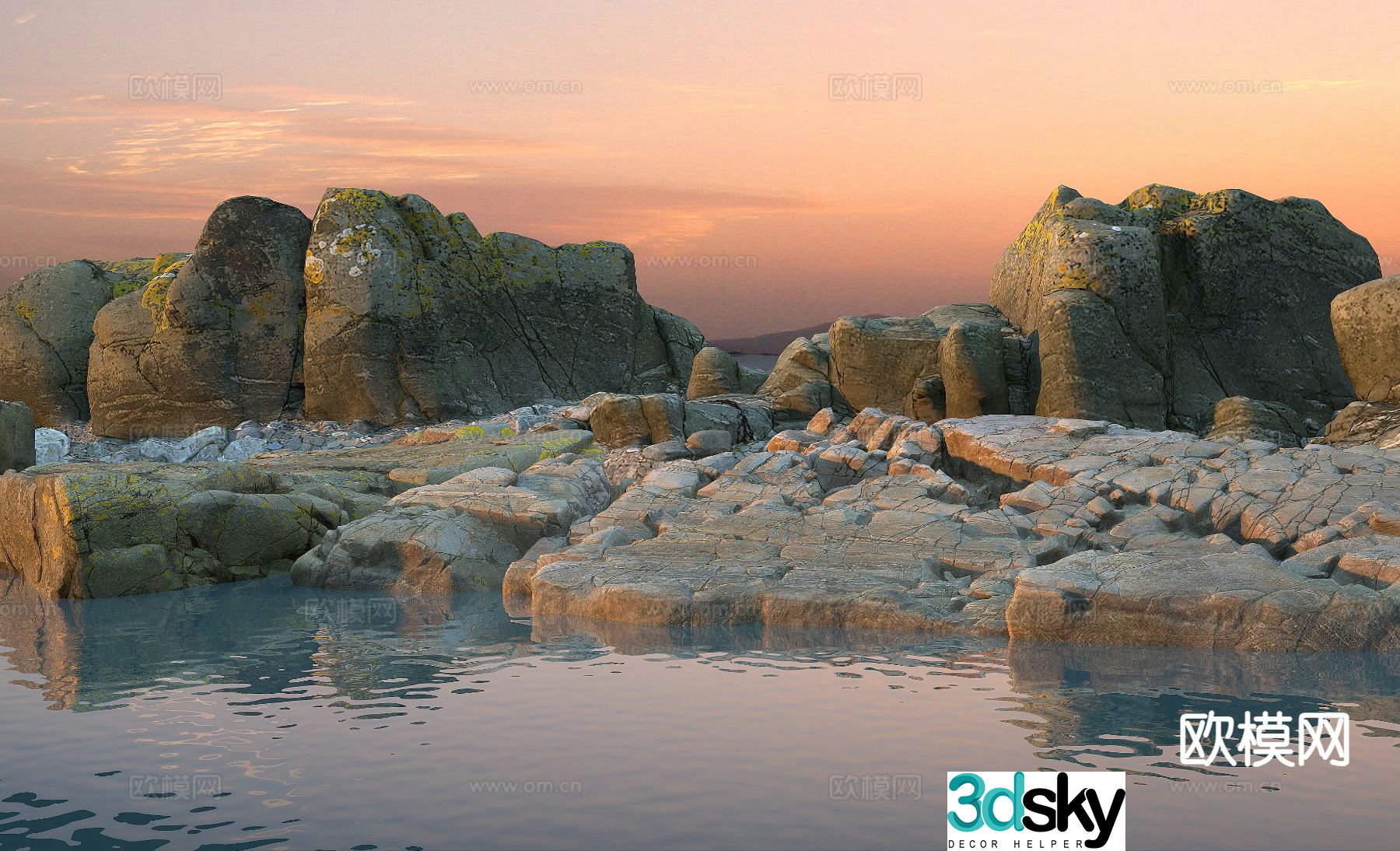 Stone seaside river beach mountain 3d model