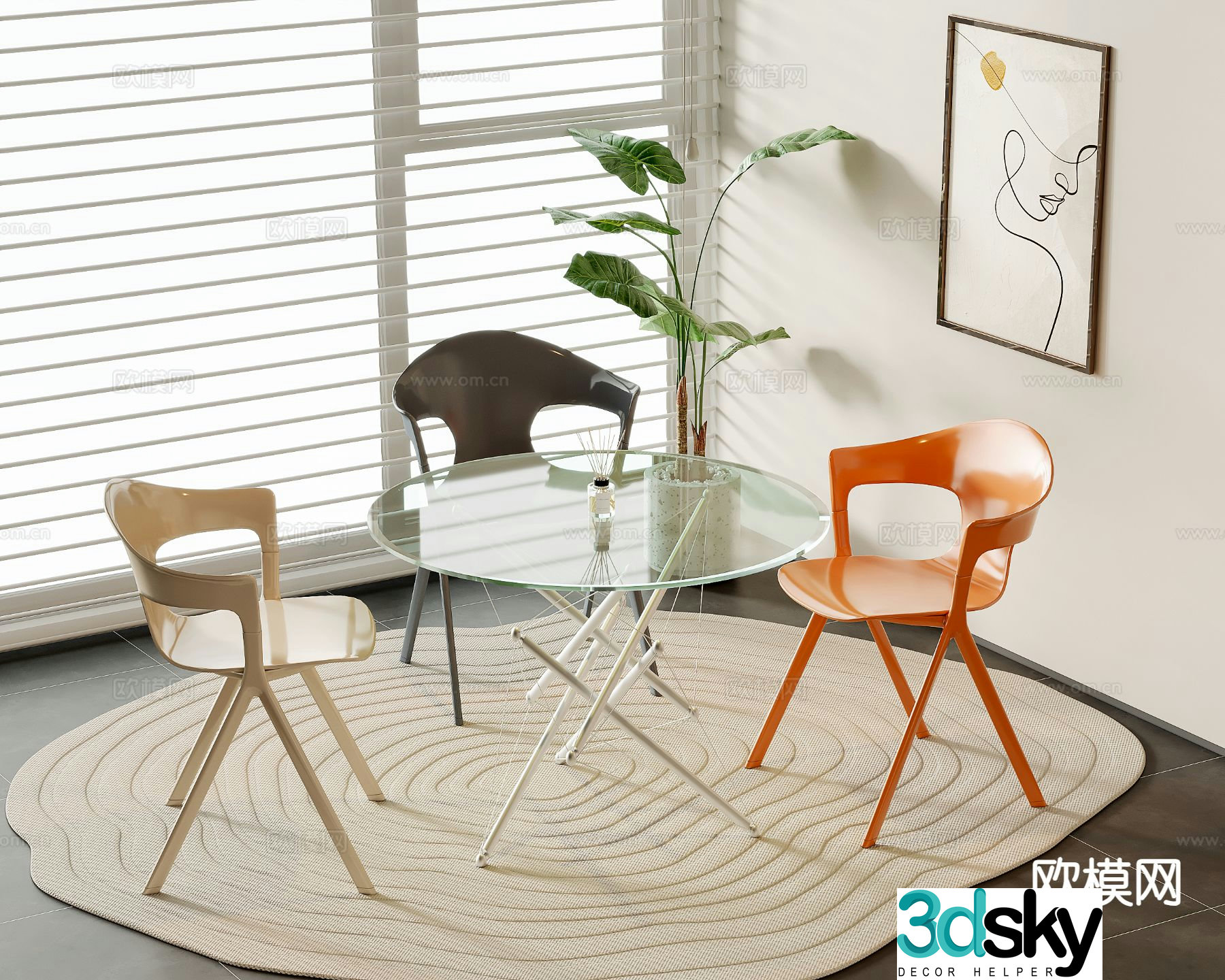 Modern casual table and chair negotiation table and chair 3D model
