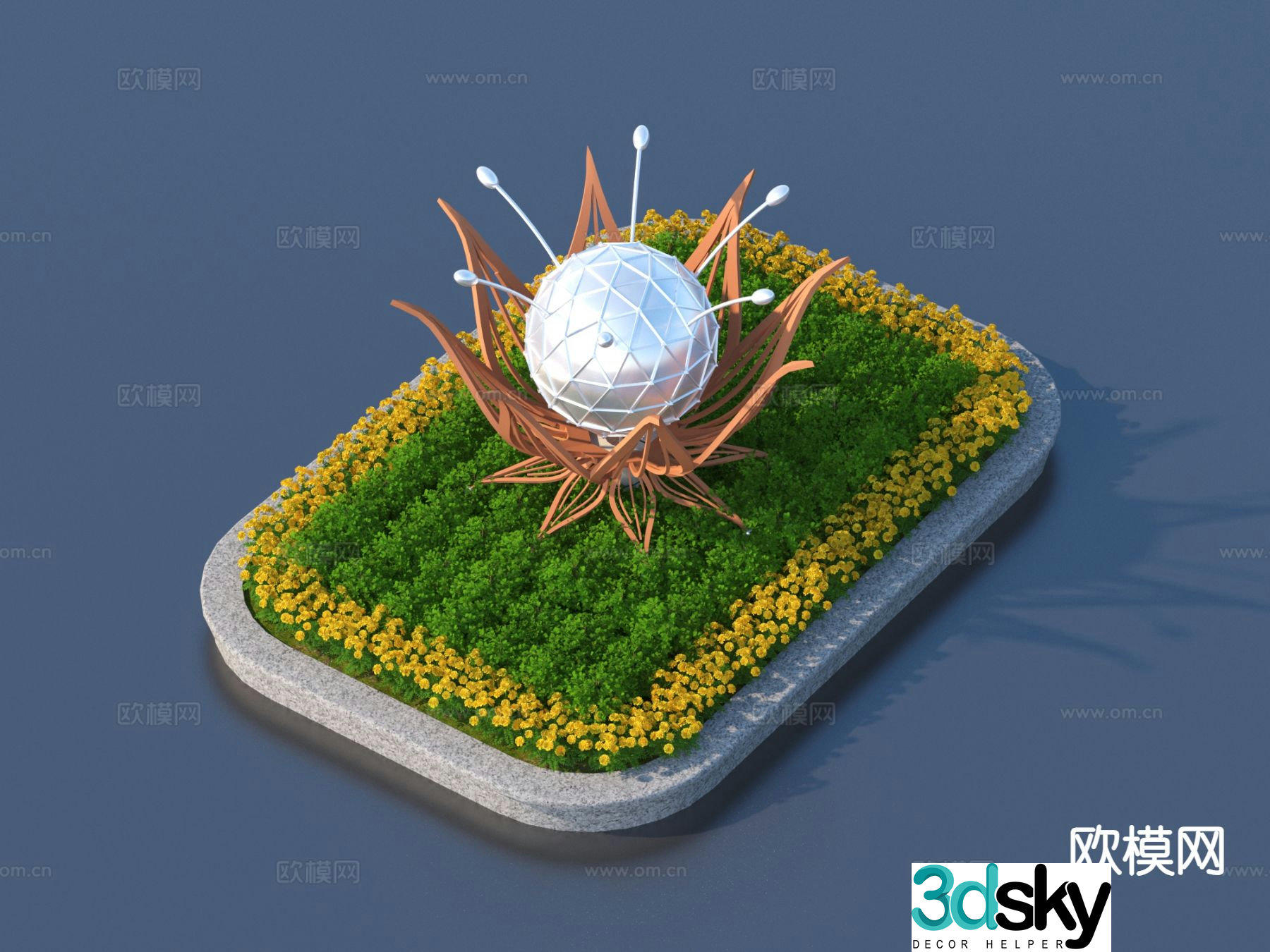 Flower pond chair landscape sculpture sketch 3D model
