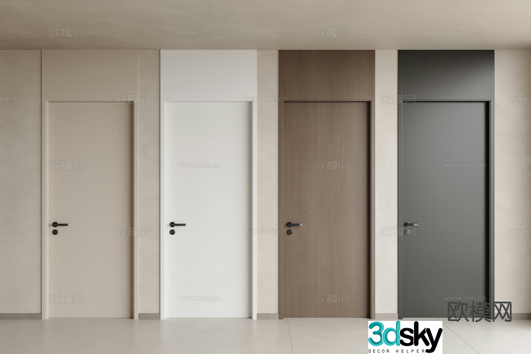 Modern wooden door ceiling door swing door 3D model