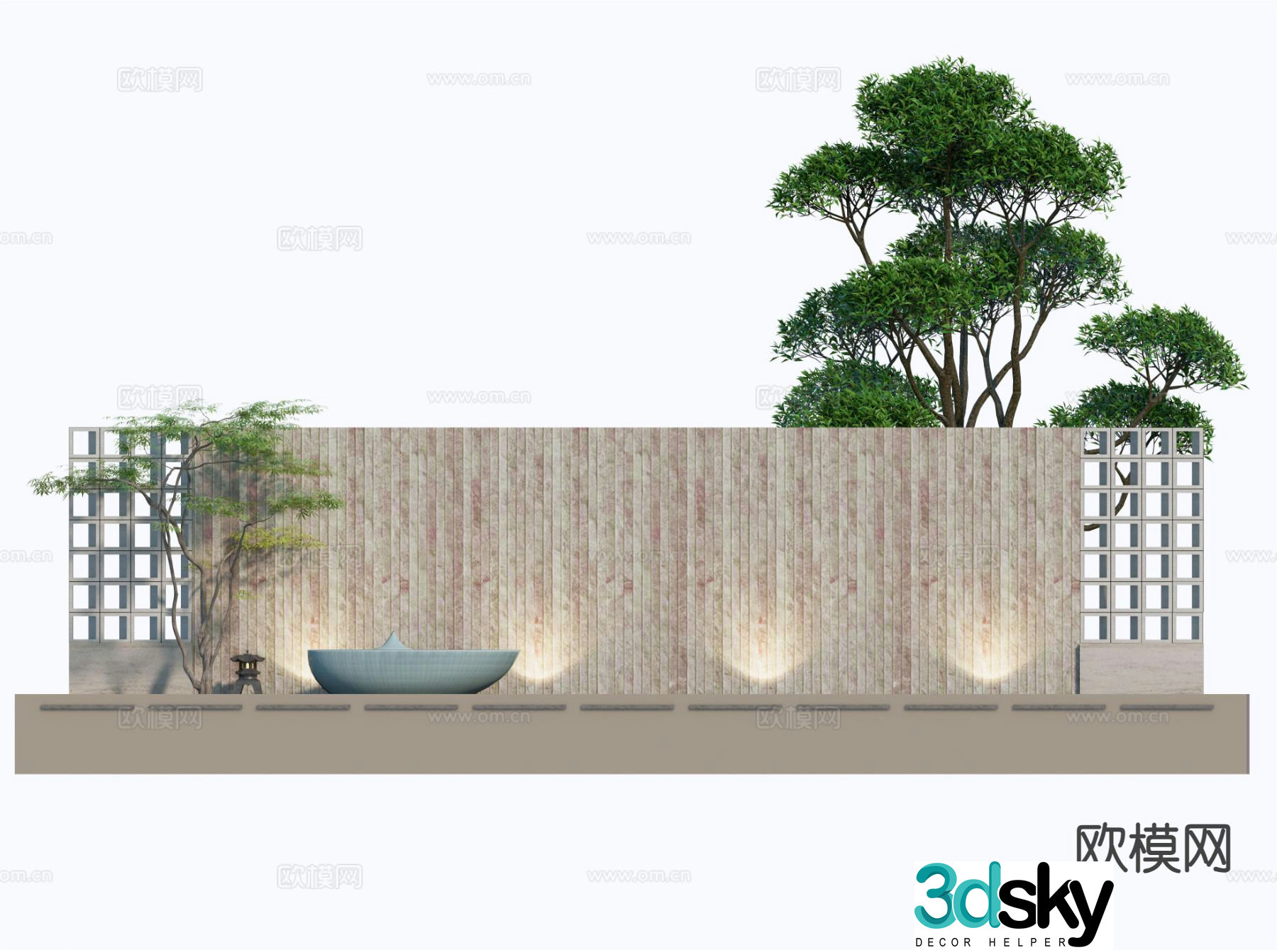 Modern courtyard garden landscape wall fence hollow stone landscape wall 3D model