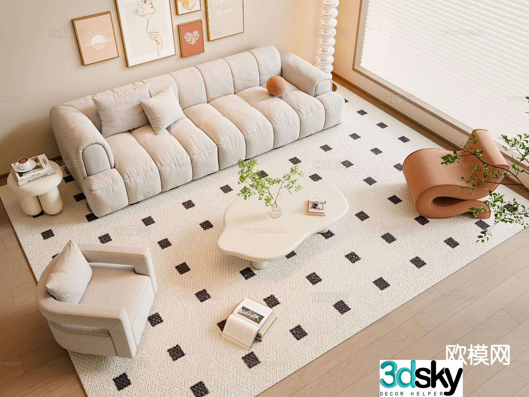 Cream style modular sofa 3d model