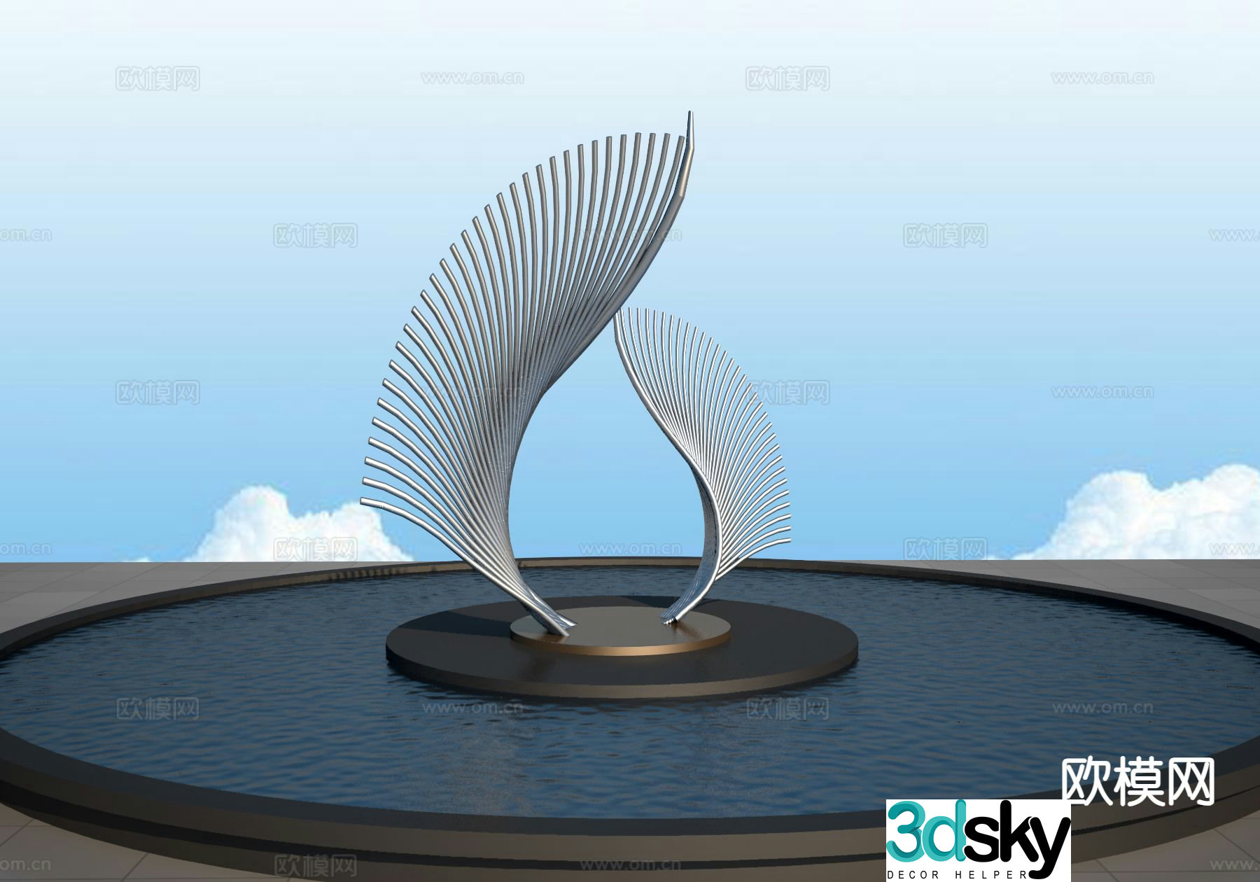 Abstract wings landscape sculpture 3d model