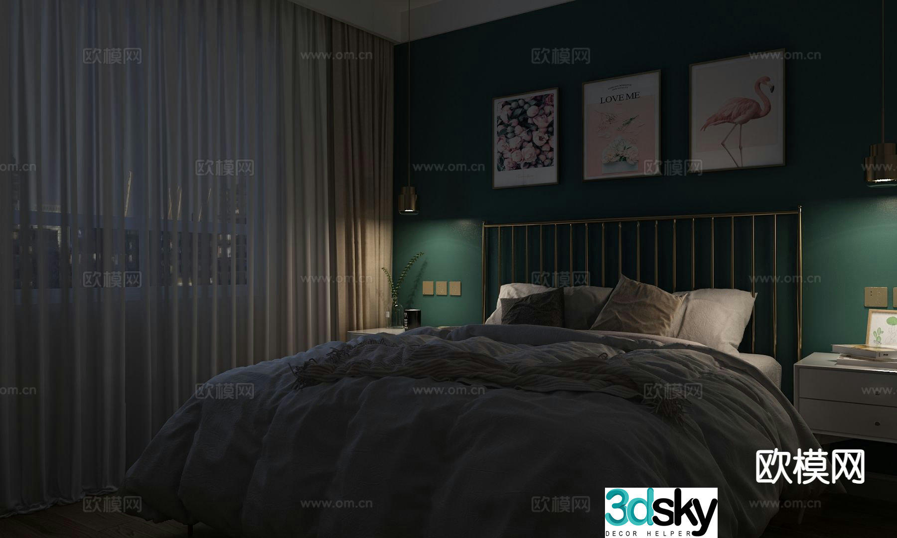 Modern double bed 3d model