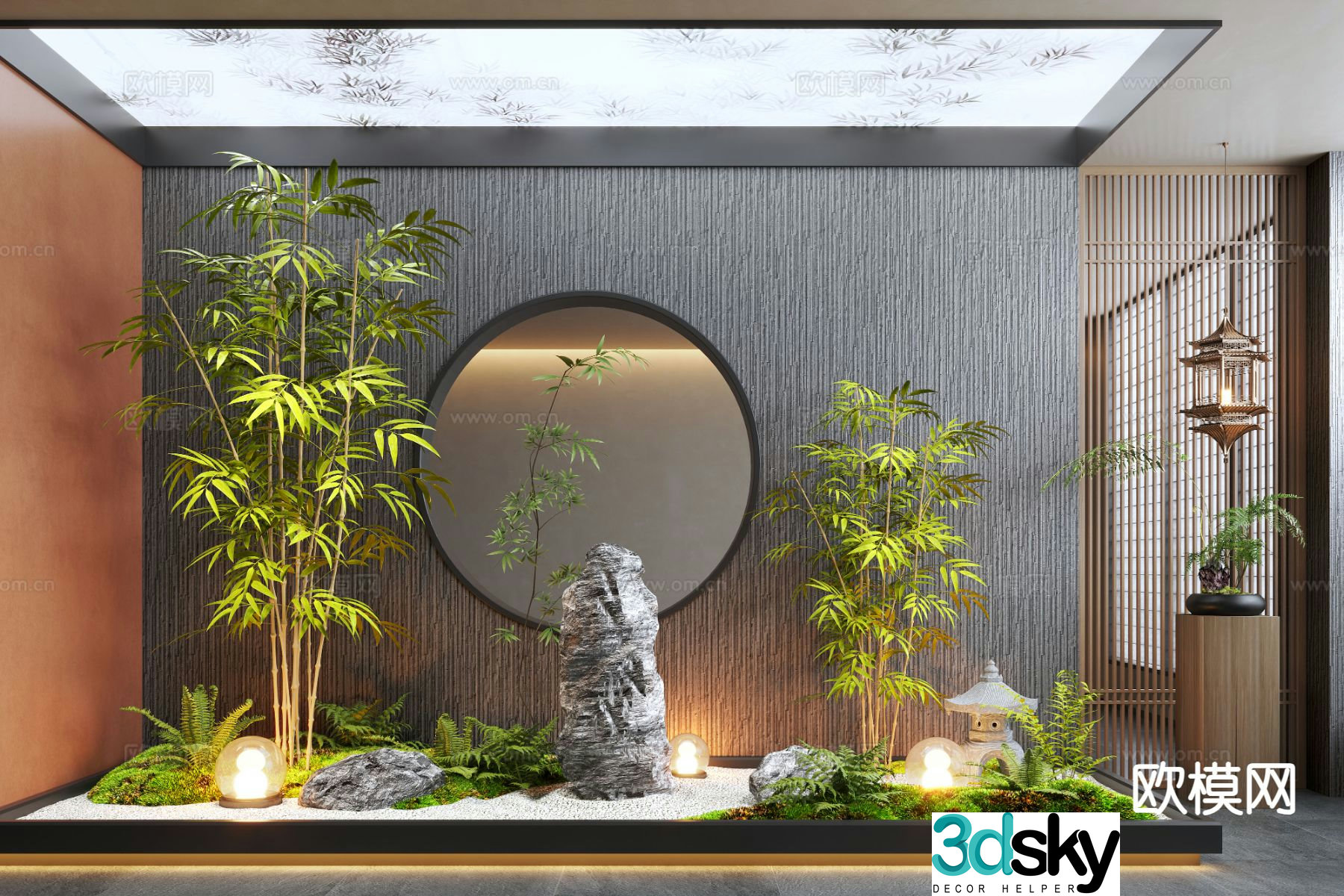 New Chinese style indoor landscape teahouse landscape 3D model