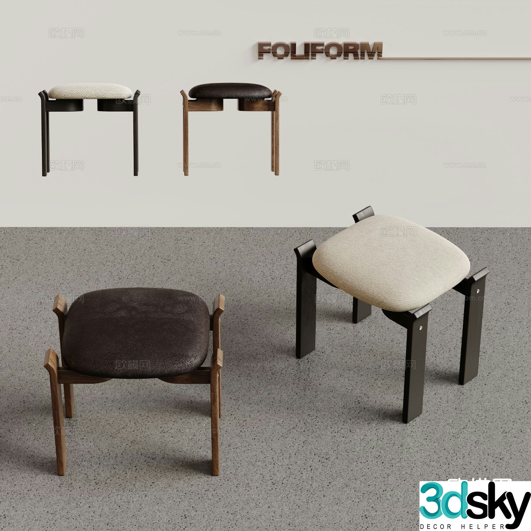 Medieval style stool square stool wooden stool 3d model