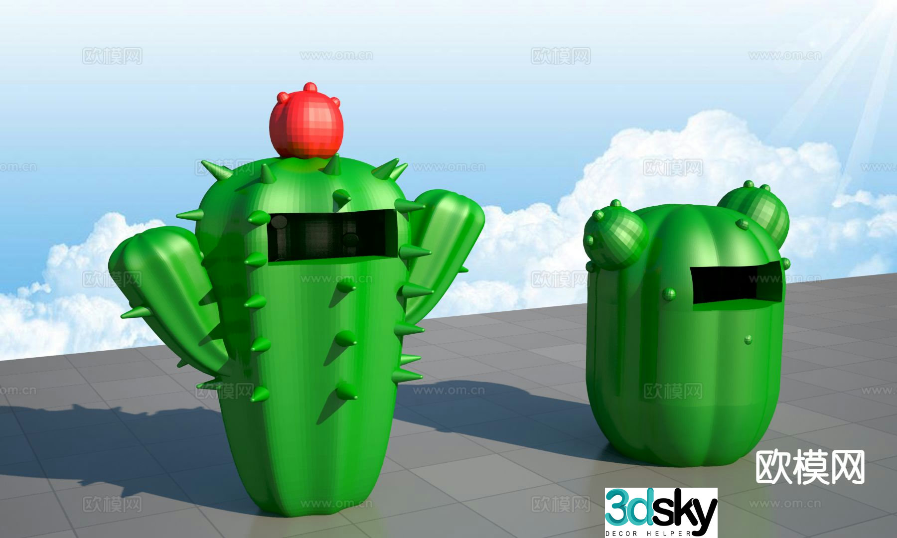 Modern cactus trash can 3d model