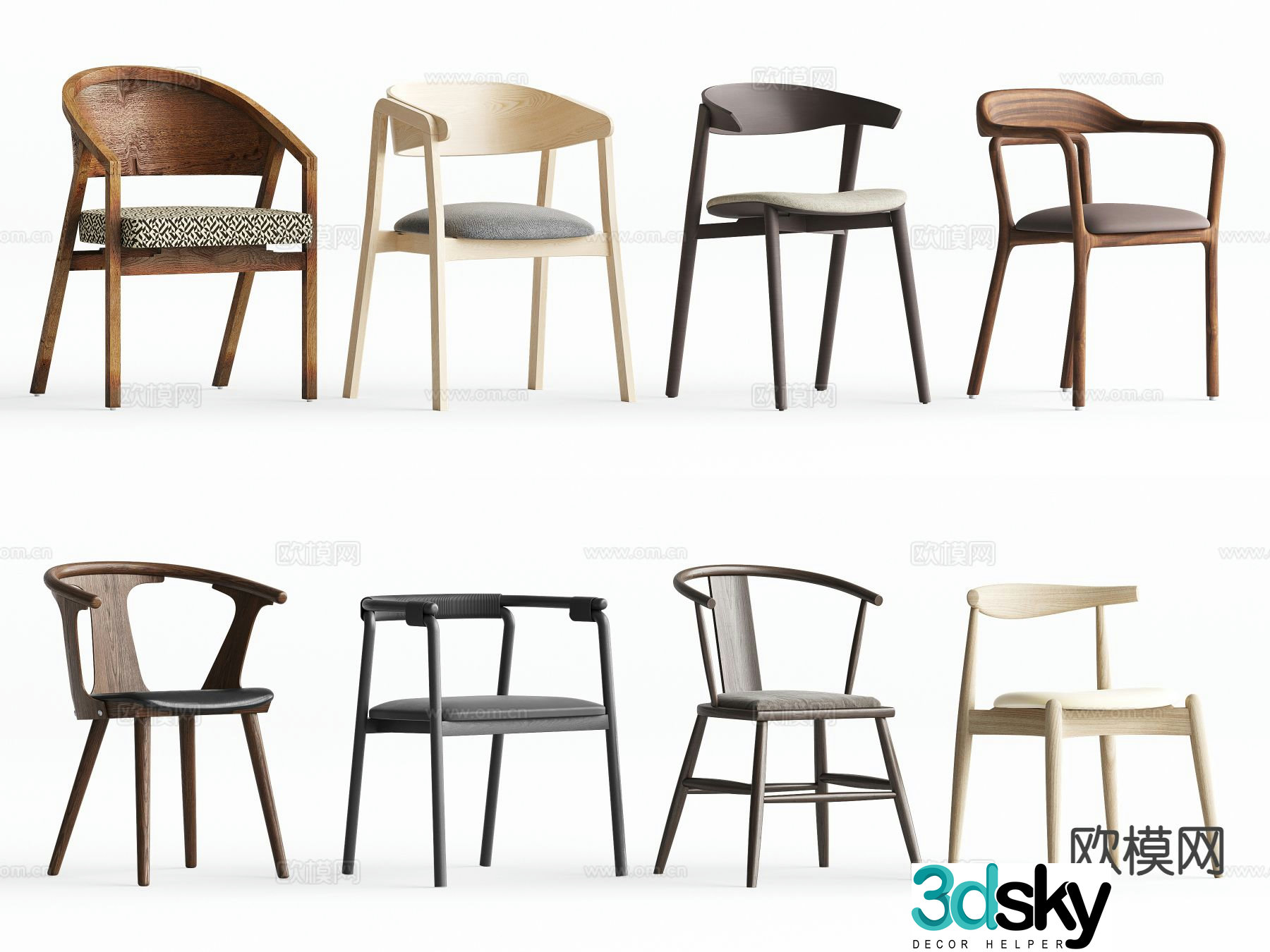 New Chinese dining chair single chair 3d model