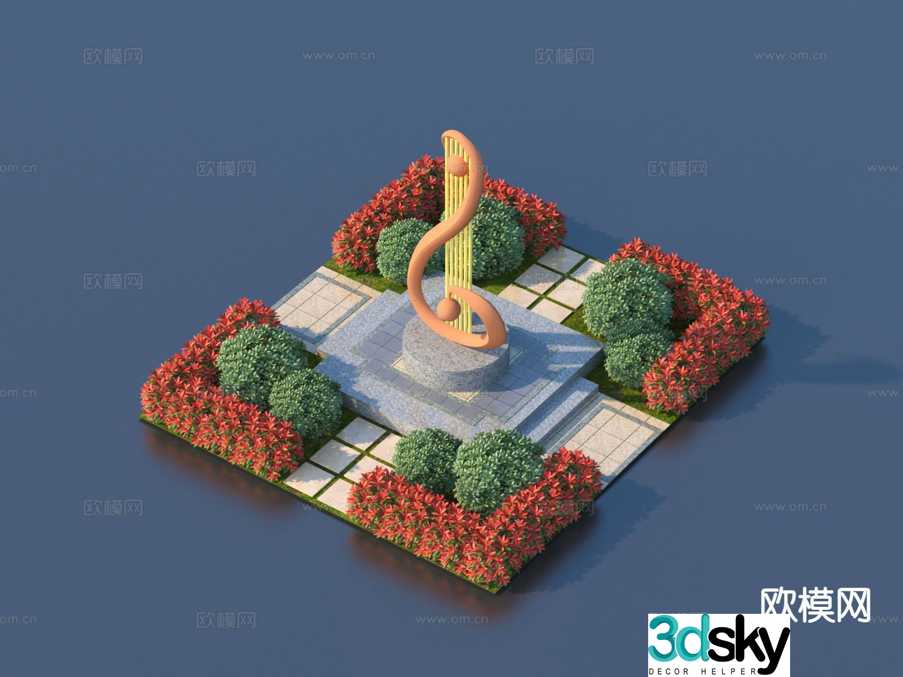 Flower pond chair landscape sculpture sketch 3D model