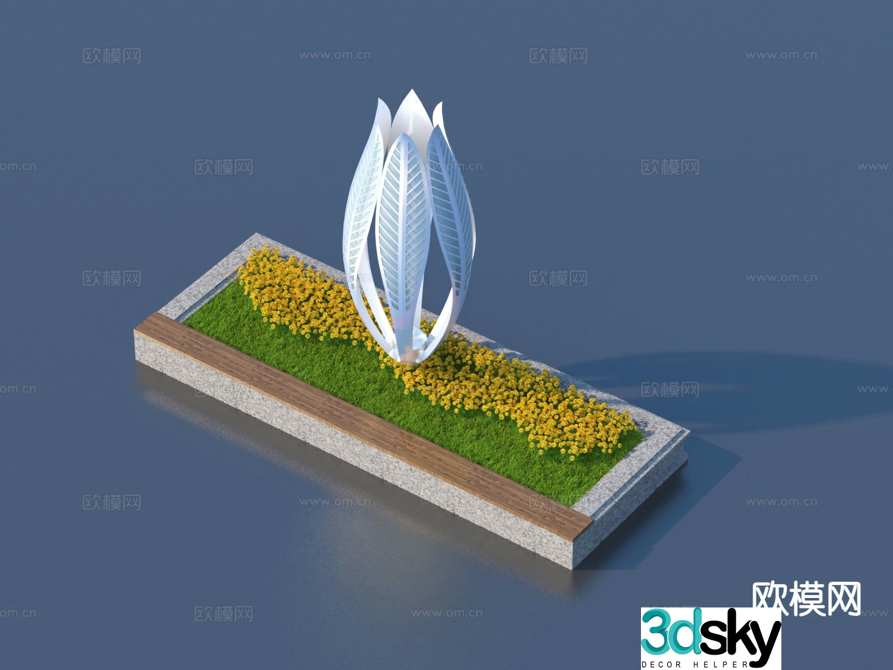 Flower pond landscape sketch 3D model