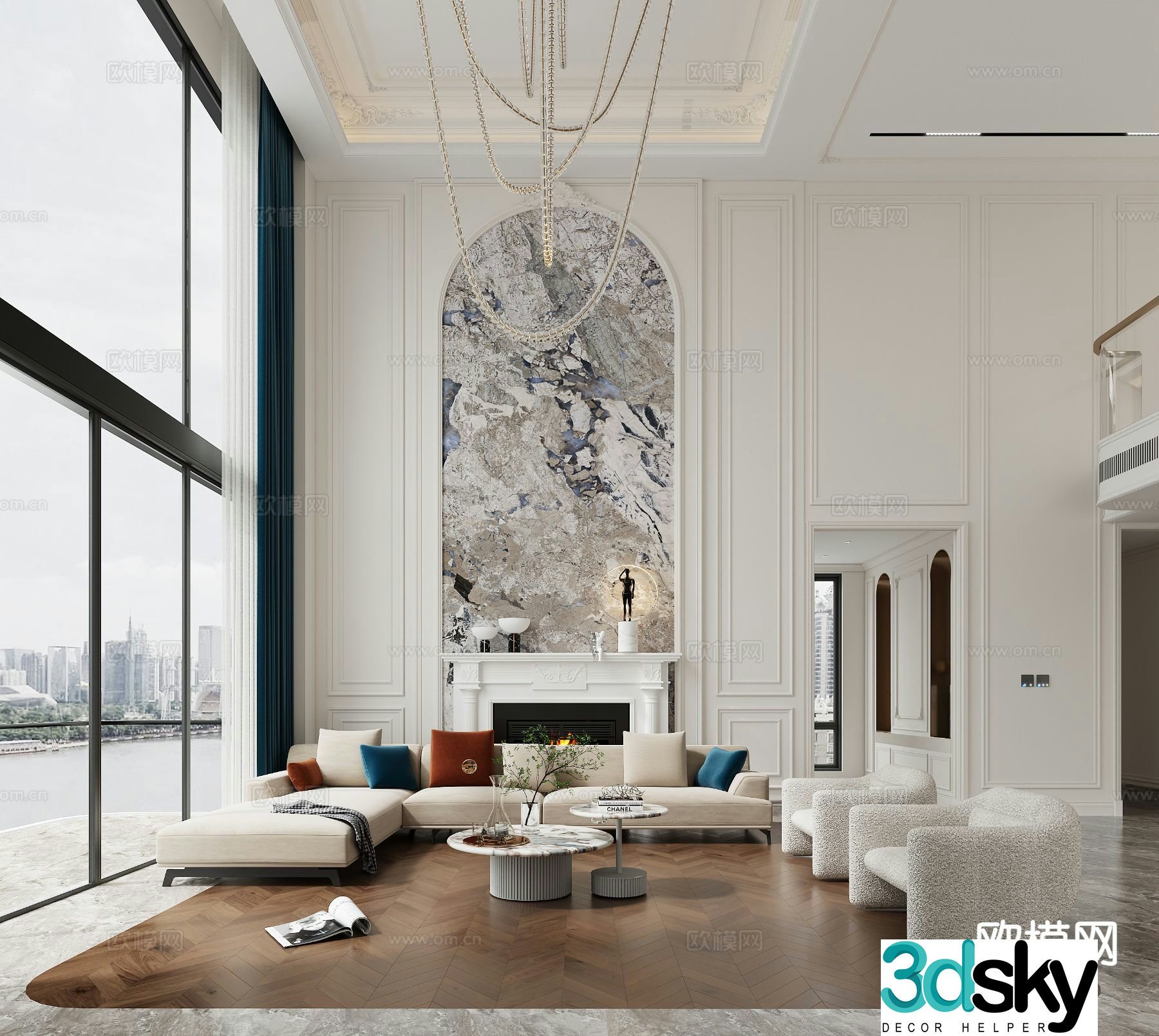 French villa hall 3d model