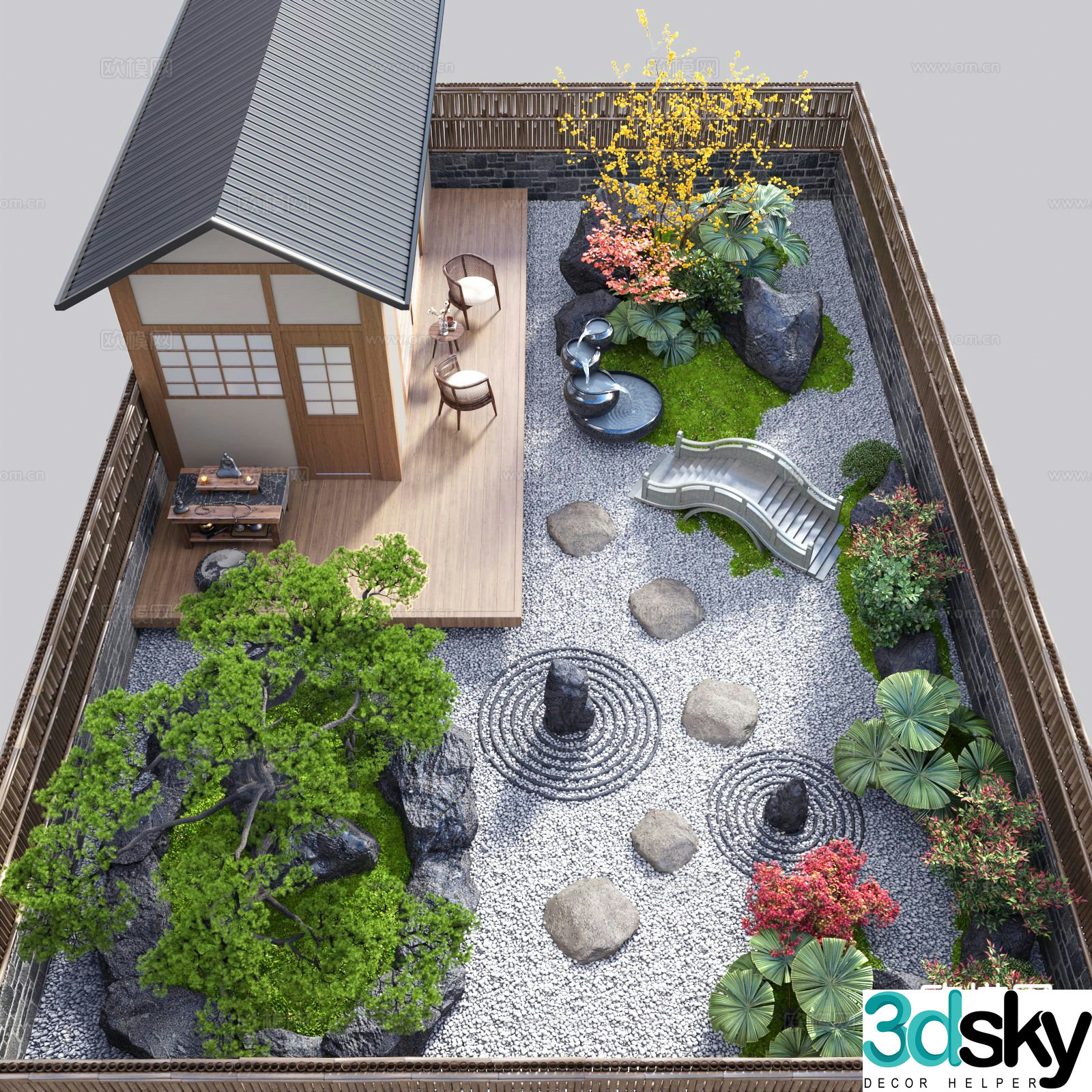 Japanese dry landscape courtyard 3D model