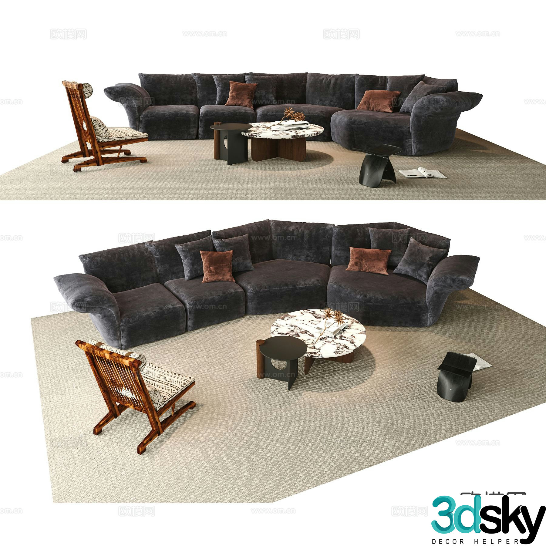 Wabi-sabi style modular sofa 3d model